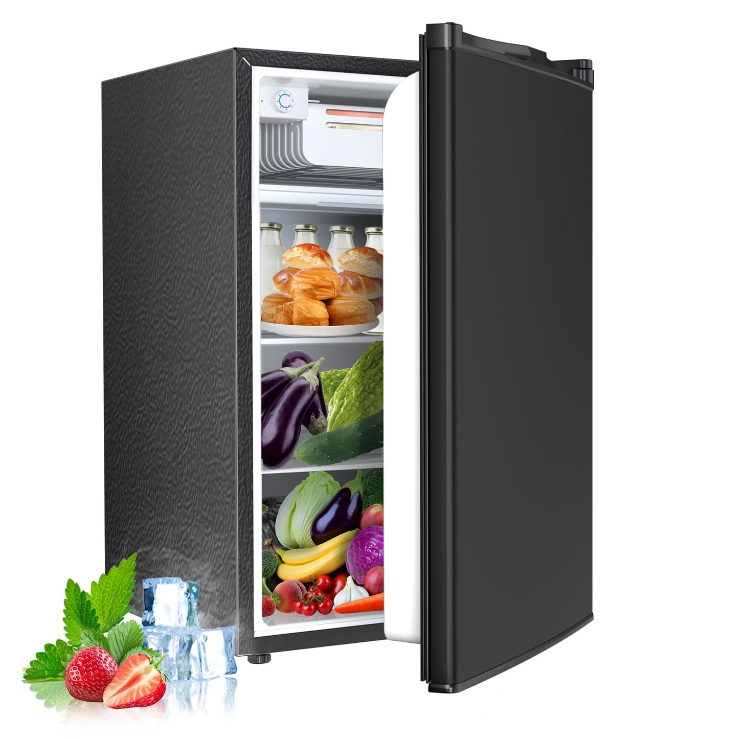Electactic 4.5 Cu.ft Mini Fridge with Freezer, Compact Refrigerator with Reversible Single Door, Adjustable Thermostat, Low Noise, Energy Efficient for Office, Dorm, Bedroom, Apartment BLACK