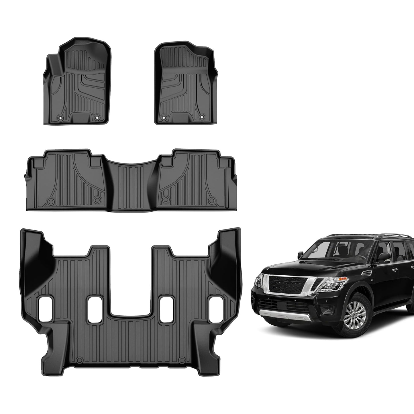 Floor mats Compatible with 2019-2024 Armada/Infiniti QX80 (7 Seats) : Custom Fit All Weather TPE Heavy Duty Car Floor Liners 2019 2020 2021 2022 2023 2024 Armada Accessories