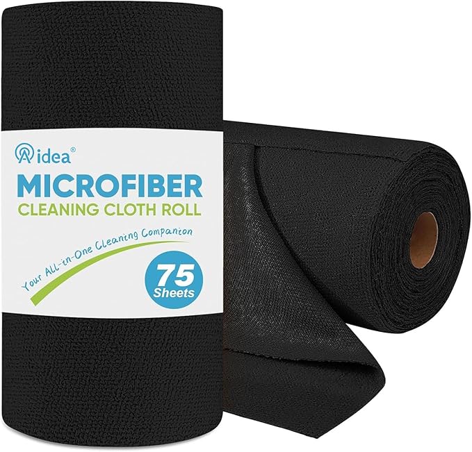 AIDEA Microfiber Cleaning Cloth Roll, 75PK, Black Microfiber Towels for Cars, Reusable Paper Towels Tear Away Cloth, Shop Rags, Lint Free Cleaning Rags for House, Kitchen, Window, 11.5"Ã11.5"