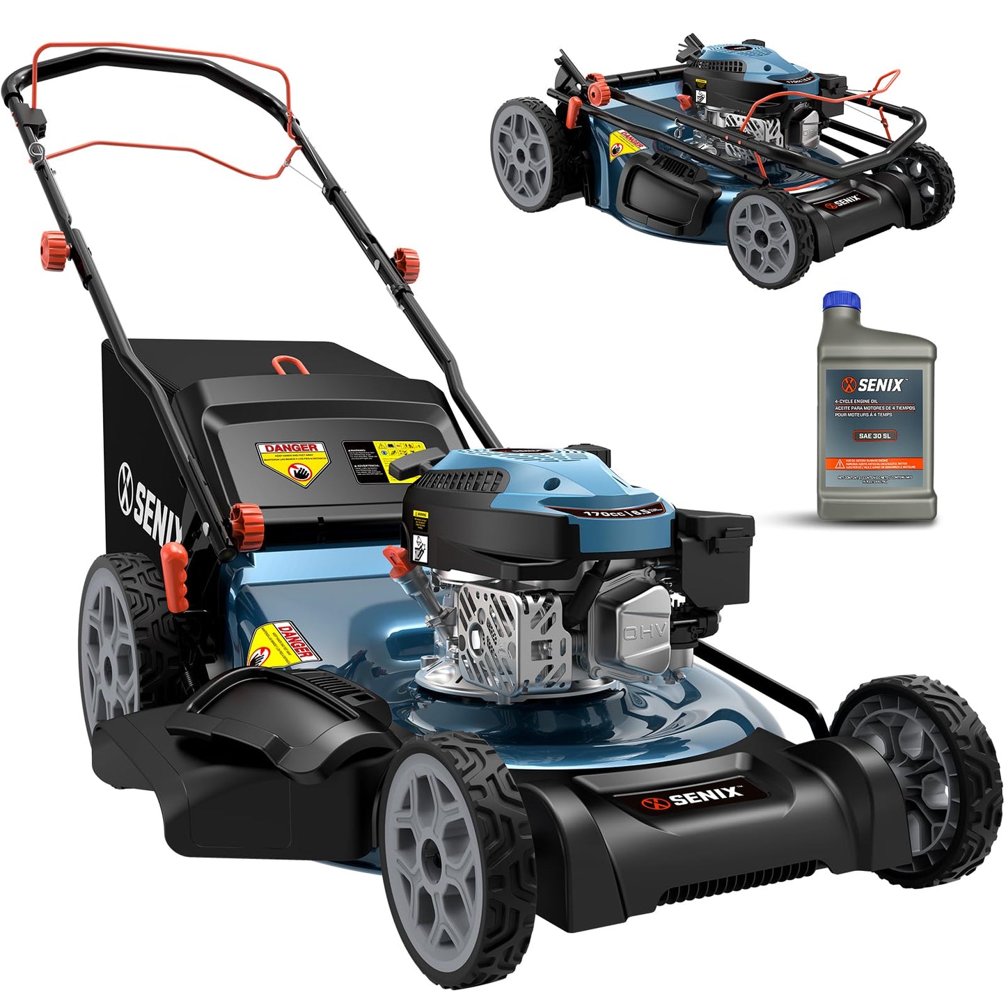 SENIX Gas Lawn Mower, 22" Self Propelled Gas Powered Lawnmower with 170cc OHV 4-Cycle Engine, 3-in-1 Walk-Behind Push Lawn Mower, 6-Position Height Adjustment