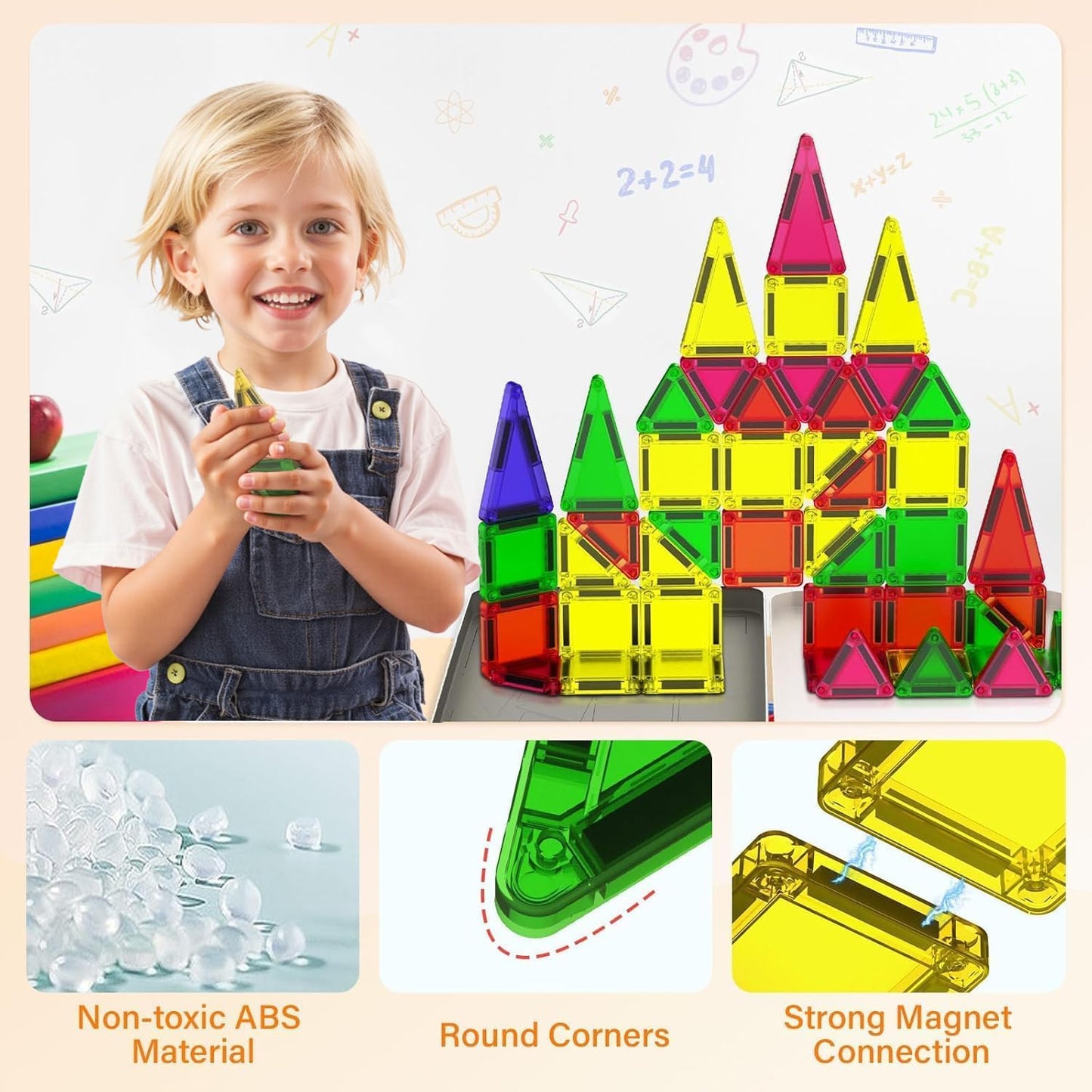 46PCS Mini Magnetic Tiles, Magnetic Tiles Travel Set with Case, STEM Educational Building Set Construction Toys for Kids Ages 3+, Portable Building Toys for Toddlers, Boys & Girls Birthday Gift