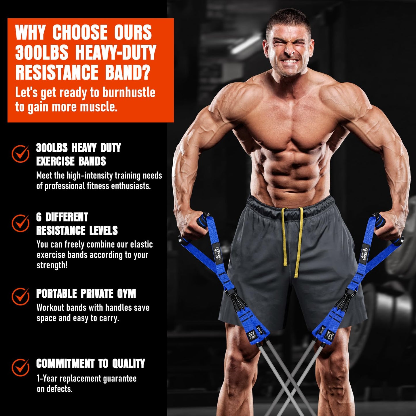 Heavy Resistance Bands for Working Out, 300LBS Exercise Bands with Handles, Workout Bands for Men, Weight Fitness Bands Set for Muscle Training, Strength, Slim, Yoga, Home Gym Equipment