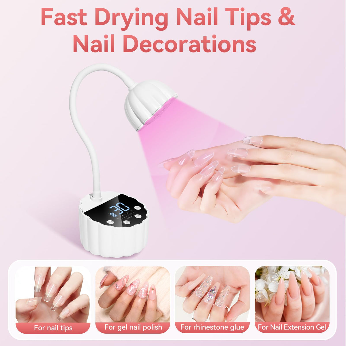 Makartt UV LED Nail Lamp - Gooseneck 58mW/cm² Flash Cure Lamp Rechargeable UV Light for Gel Nails with 4 Times & Auto Sensor USB Cordless Fast Curing Nail Art Design for Salon Home DIY (White)