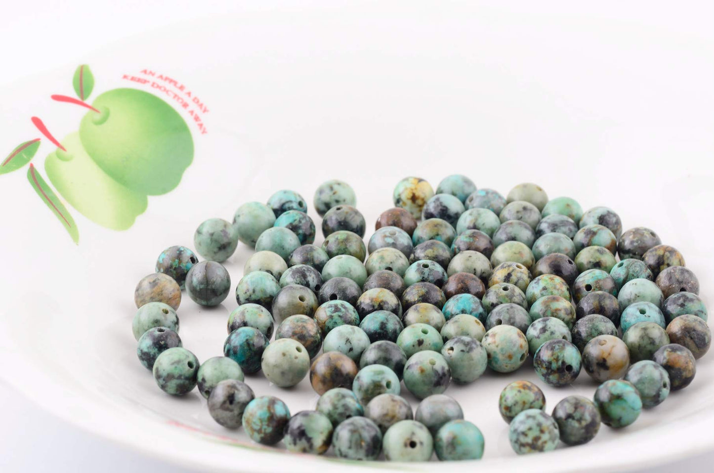 Natural Stone Beads 100pcs Round Genuine Real Stone Beading Loose Gemstones Hole Size 1mm DIY Smooth Bead for Bracelet Necklace Earrings Jewelry Making (African Turquoise Green, 10mm)
