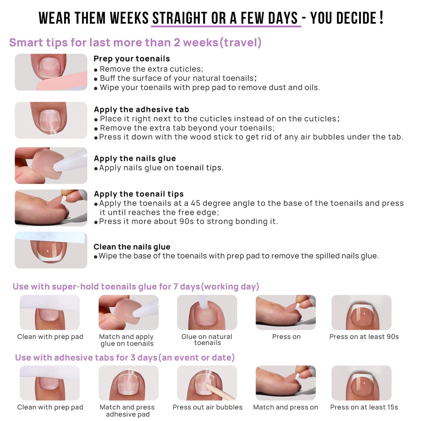 BTArtbox Long Square Gel Nail Tips and Short Square Press on Toenails