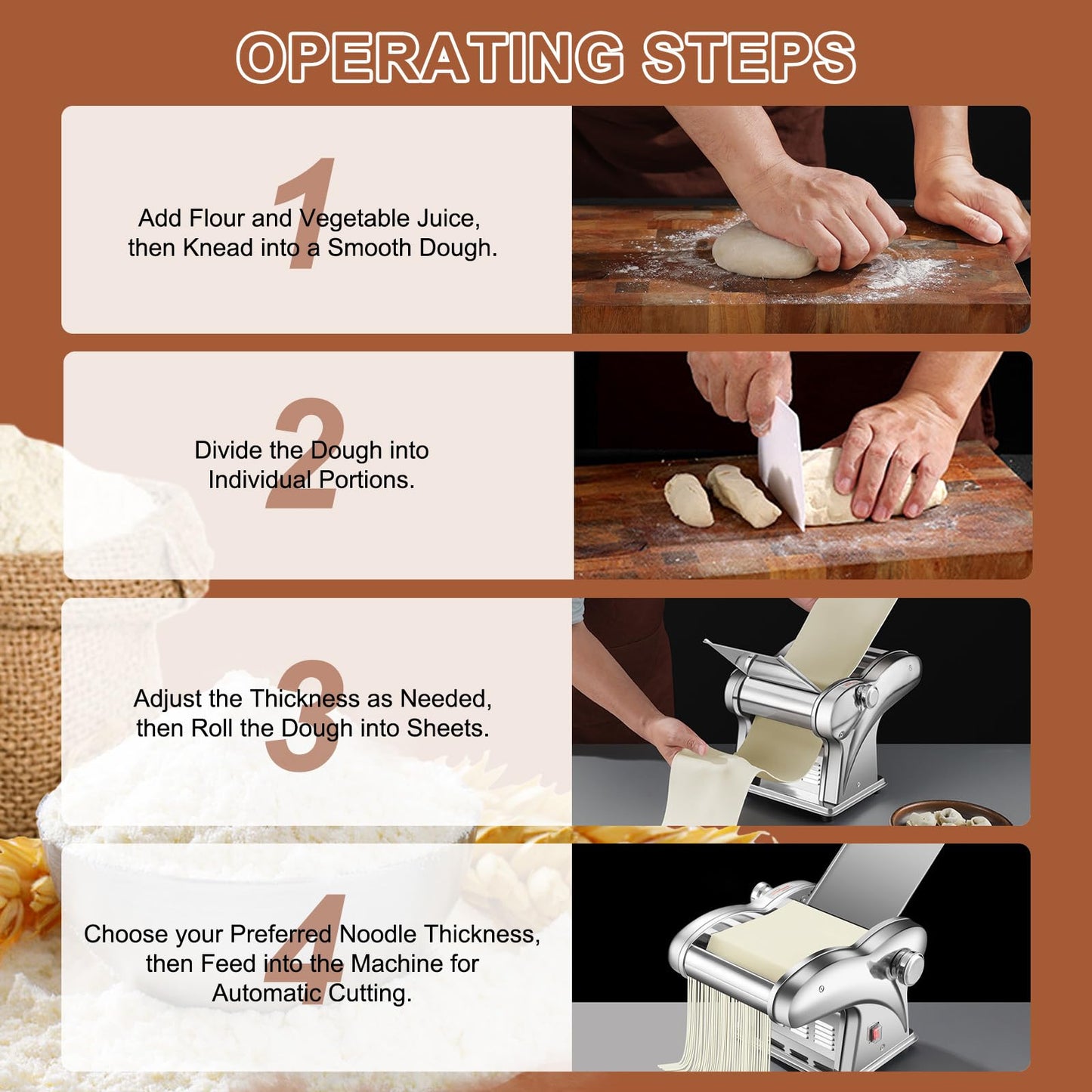 Pasta Maker Machine, 3-in-1 Electric Noodle Maker with Adjustable Thickness, Pasta Roller Machine for Spaghetti, Fettuccine, Lasagna, Dumplings, Perfect for Home Use