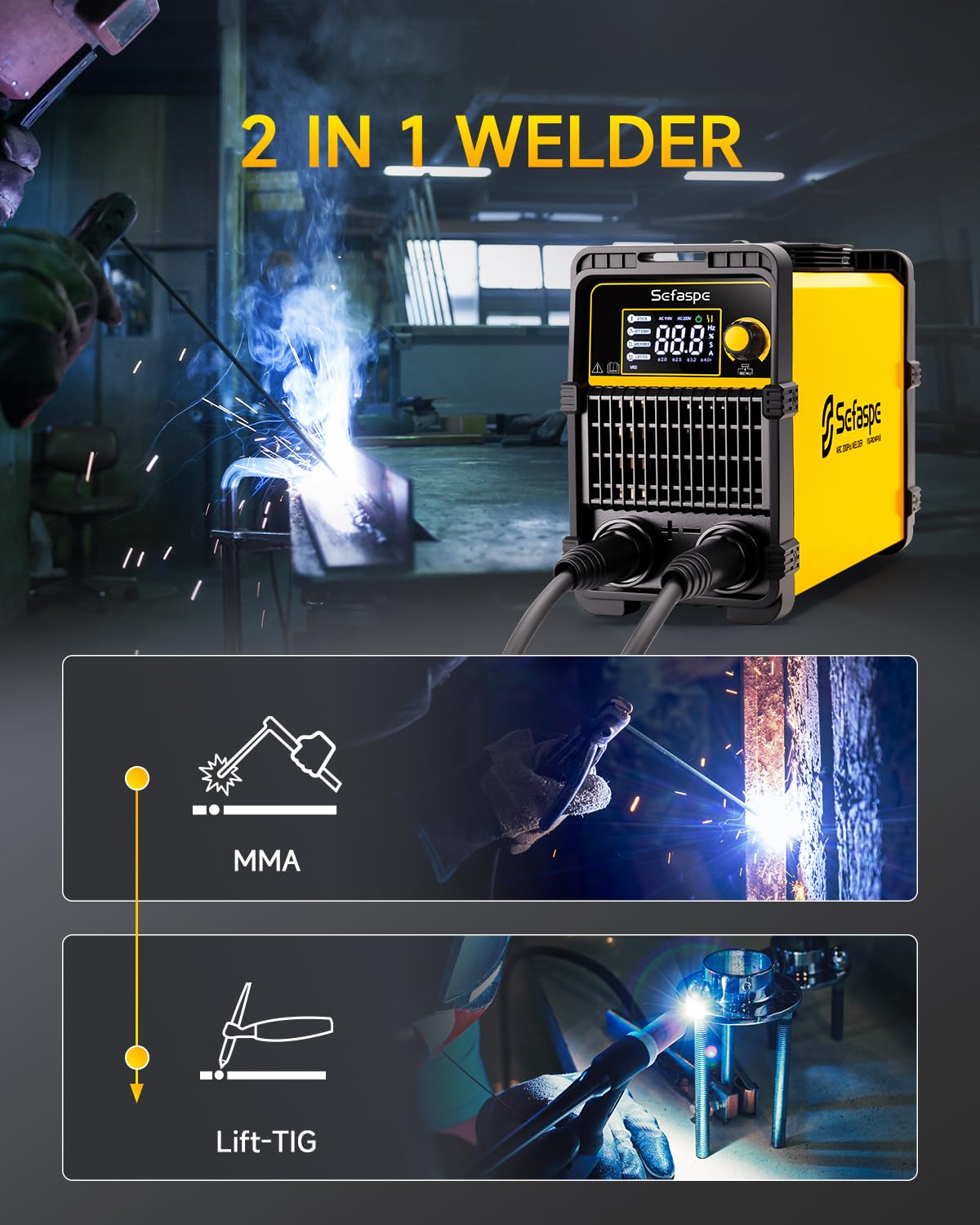 Sefaspe Stick Welder, 2026 Newest [Large LED Display] ARC 200Pro Welding Machine 110V/220V 200A with Synergic Control, IGBT Inverter Portable Welder Machine with Hot Start, Arc force and Anti-Stick