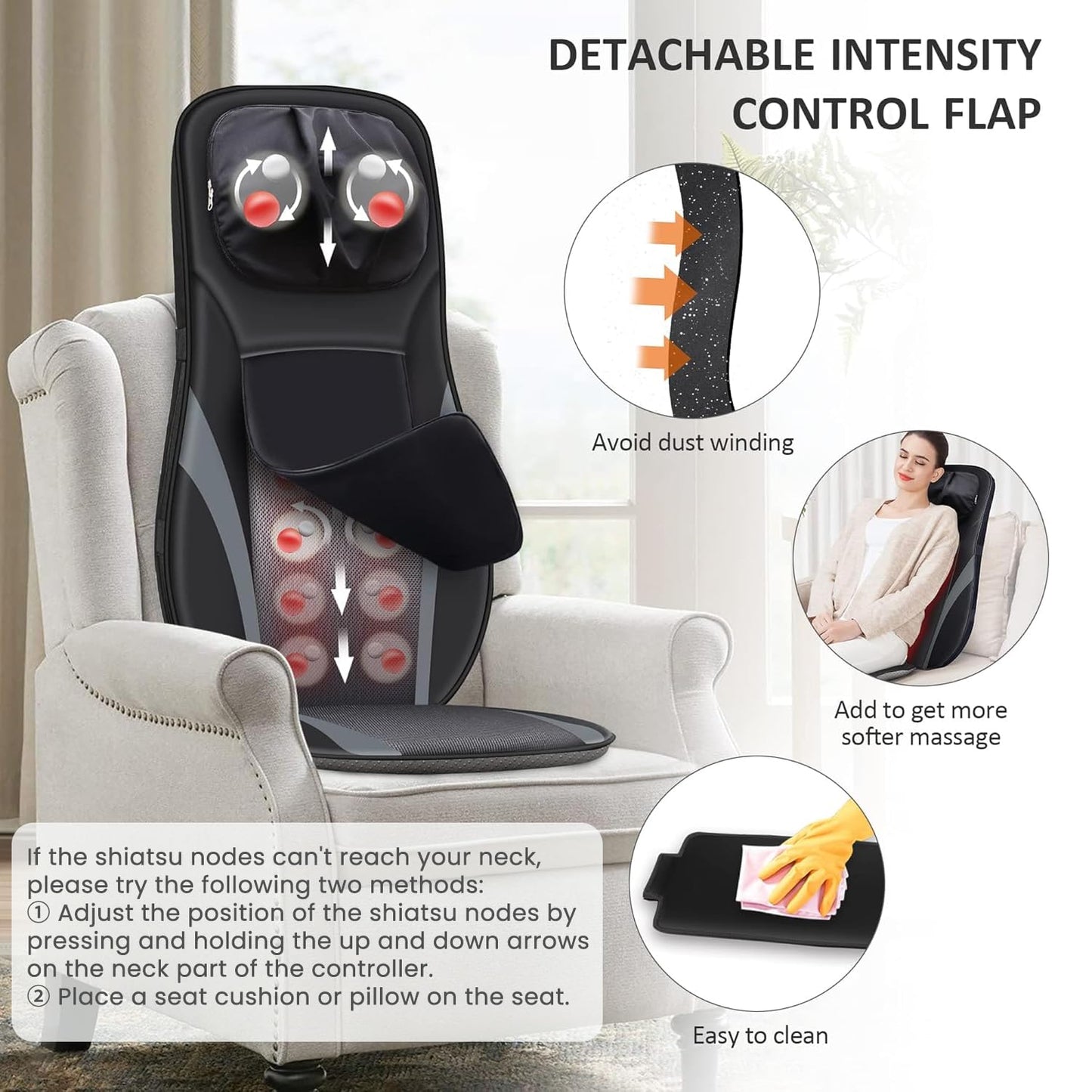 Snailax Shiatsu Back Massager with Heat -Deep Kneading Massage Chair Pad with Adjustable Intensity, Shiatsu Chair Massager to Relax Full Body Muscle
