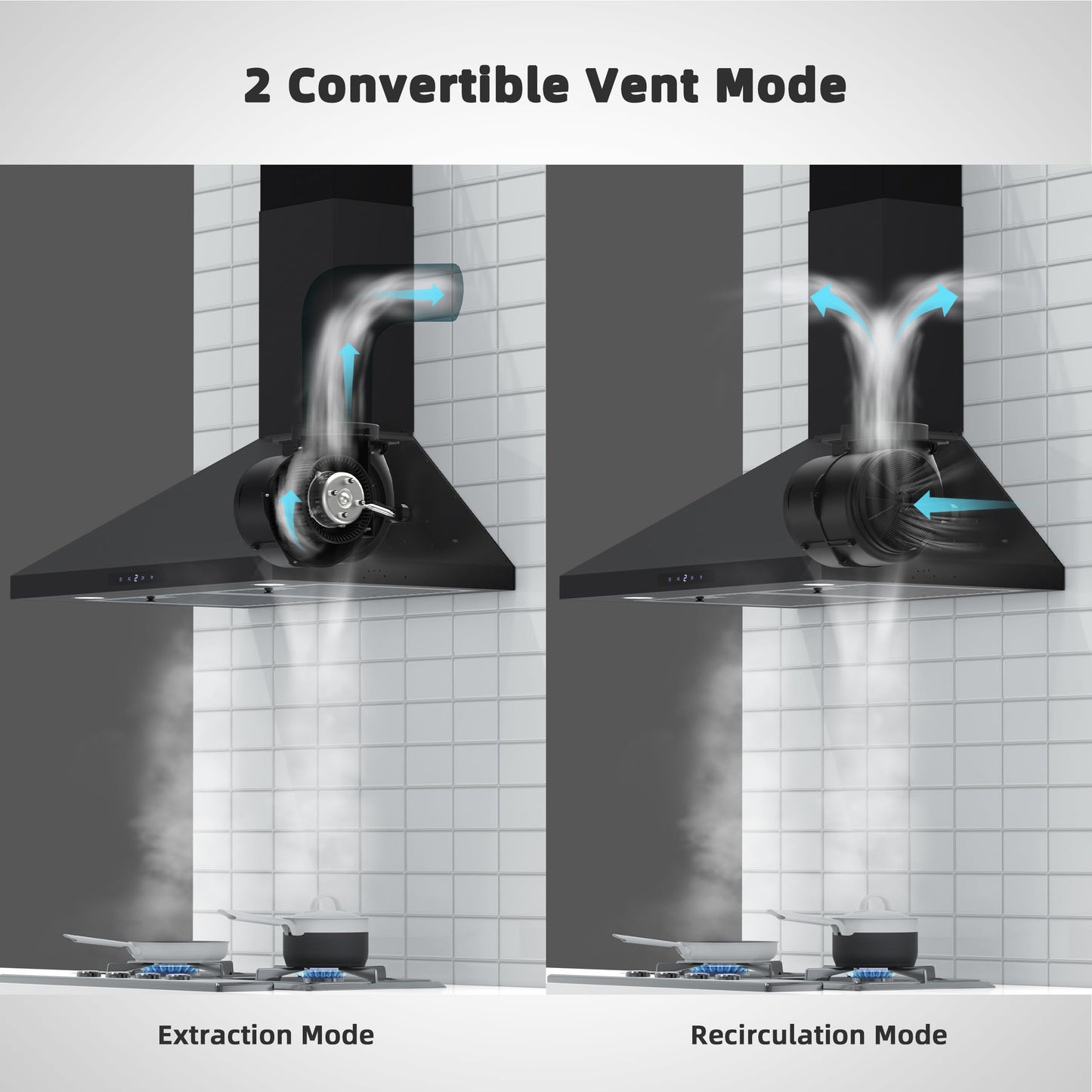 FIREGAS Black Range Hood 30 inch, Convertible Wall Mount Range Hood with Brushless Motor, 450 CFM, 9 Speed Fan, Soft Touch Controls, Permanent Filters, LED Lights, Charcoal Filter included