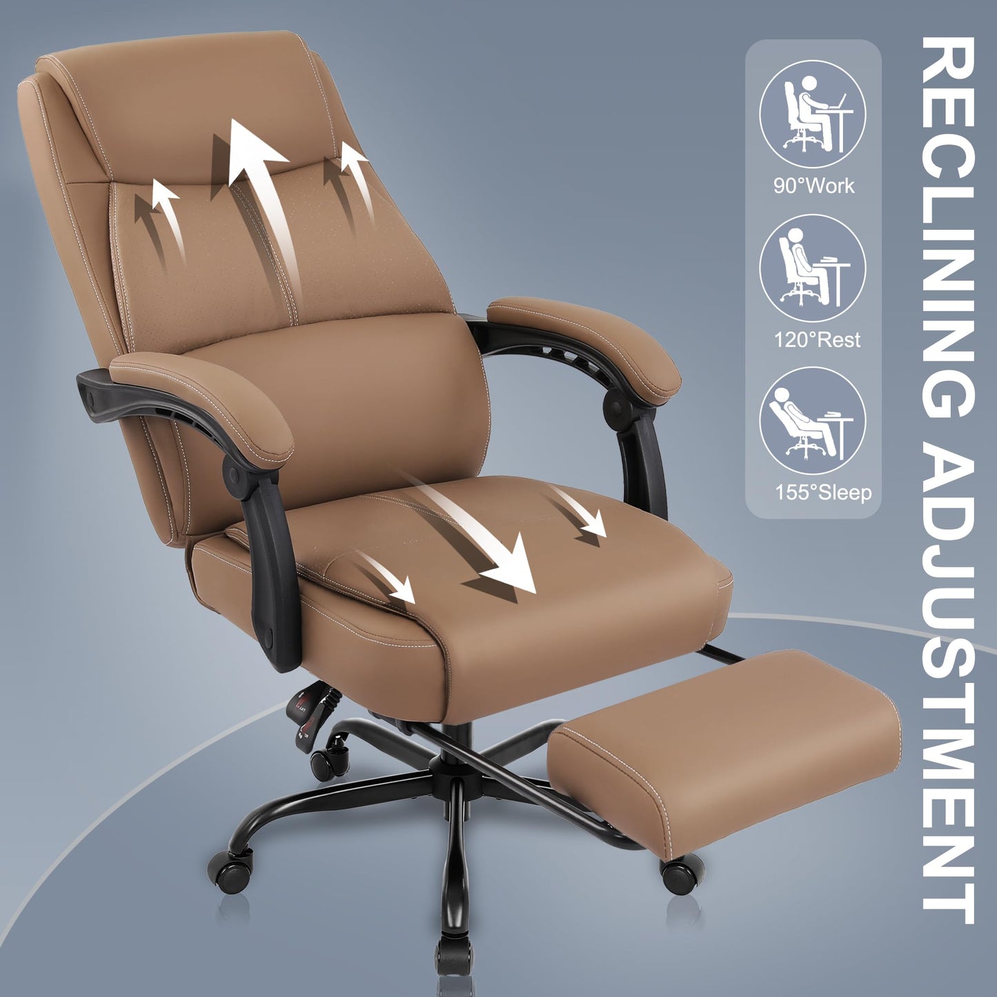 Misolant Big and Tall Office Chair with Footrest, High Back Desk Chair with Linkage Armrest, 90-155° Recline Executive Computer Chairs with Adjustable Height for Home