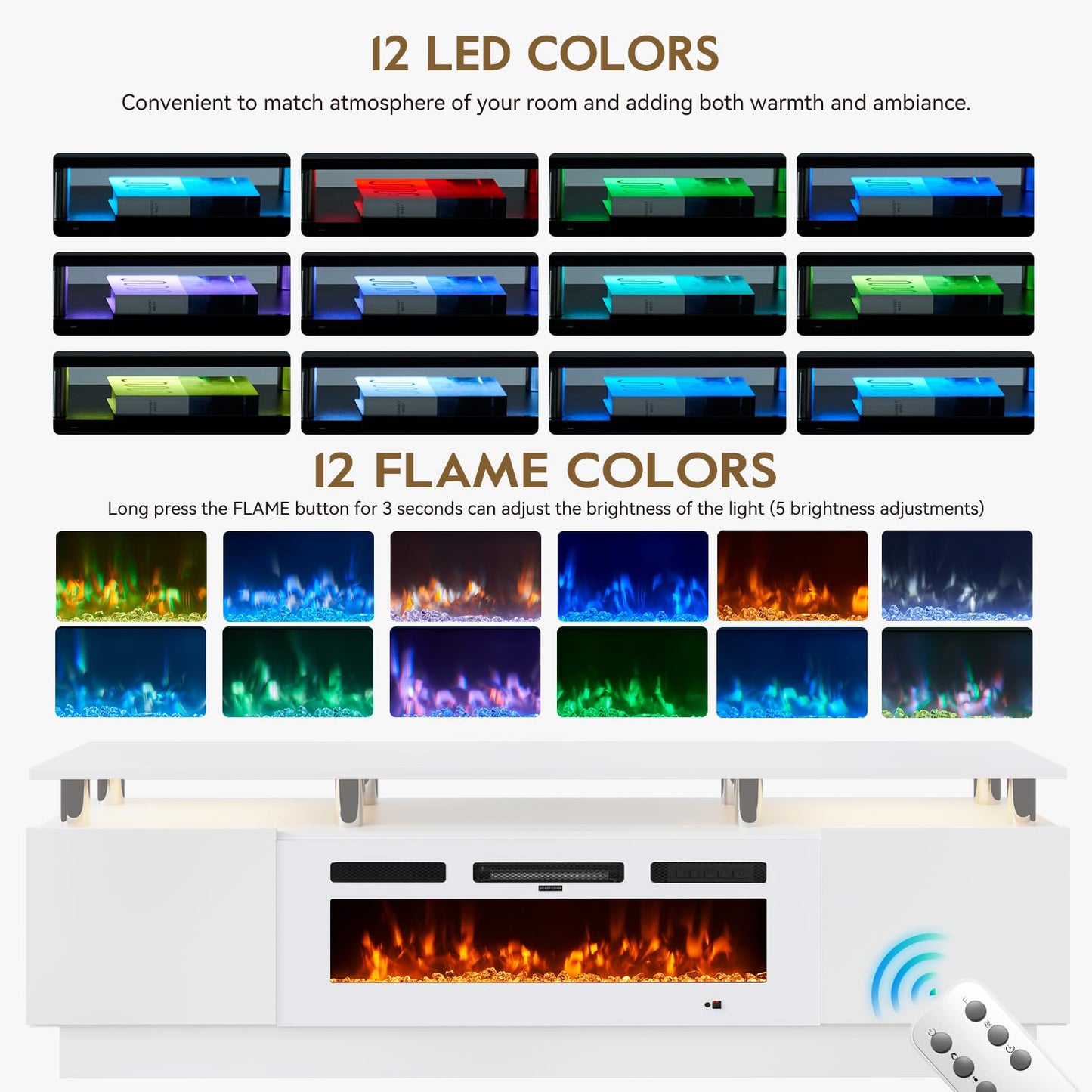 OneBlis 70" TV Stand for Living Room, Entertainment Center & Media Console with Storage, Fits TVs up to 80", Modern TV Cabinet with Shelves, 36" Electric Fireplace (All White)