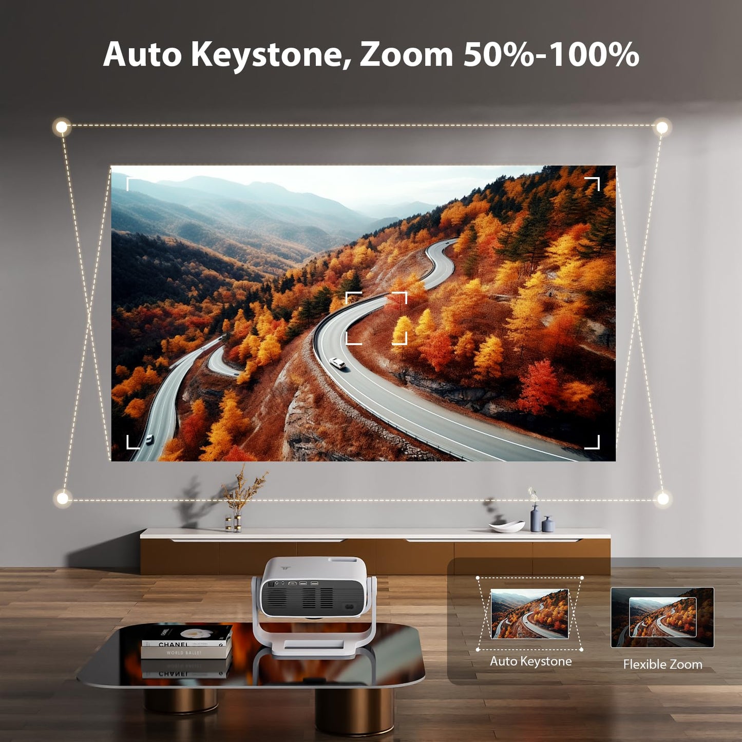 Zdk 2025 Smart Projector with Wifi And Bluetooth - Portable Mini Projector For Home Theater, Compatible With Netflix, 1080p 4k, Auto Keystone,Smartphone, Hdmi, Usb, Av, Fire Stick, Ps5, Includes Stand