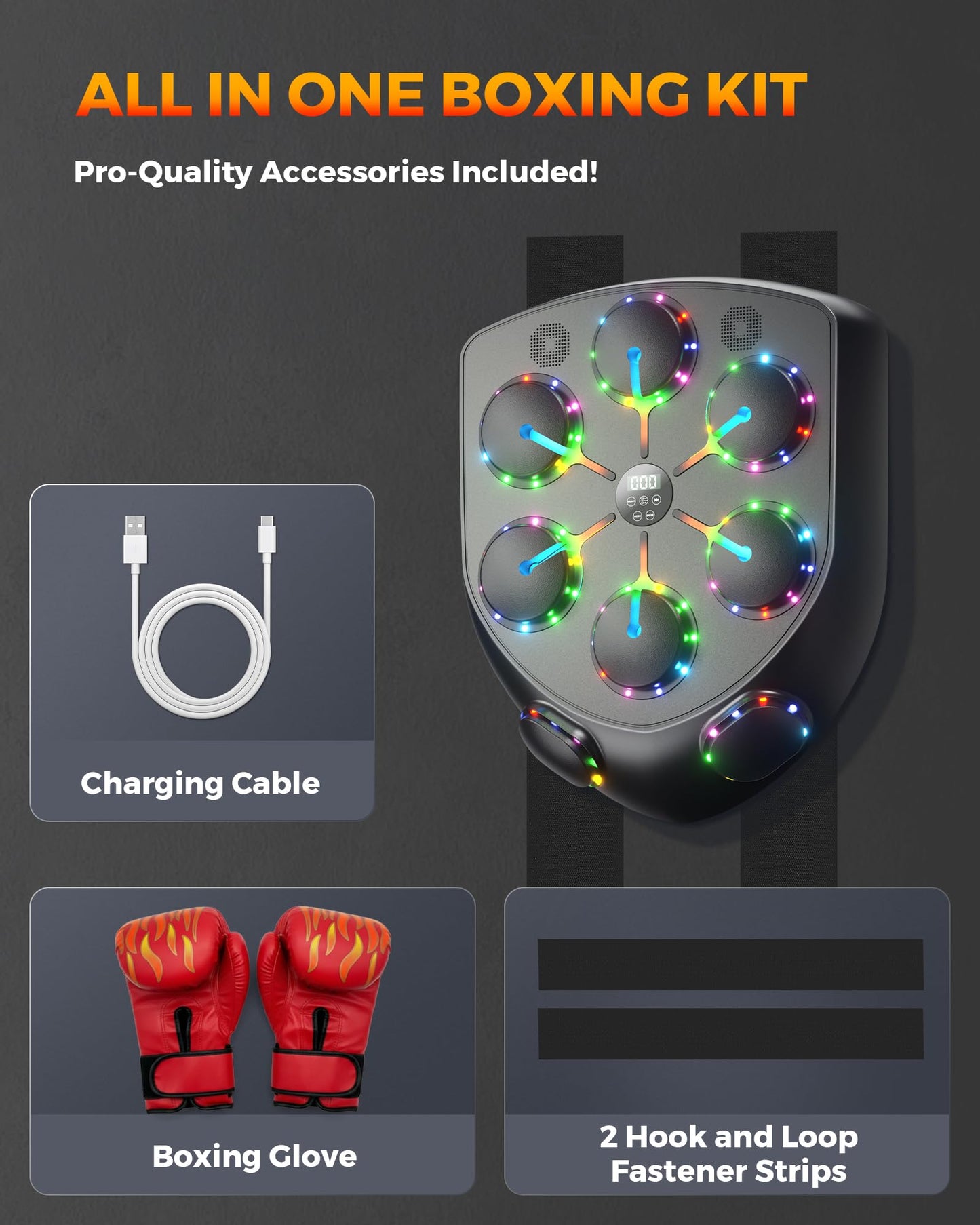 AzureHaven Music Boxing Machine with Seven Color LED Lights & Double Bluetooth Speaker – Interactive Punching Bag for Fitness, Rhythm Training & Stress Relief Home Gym Equipment for Adults