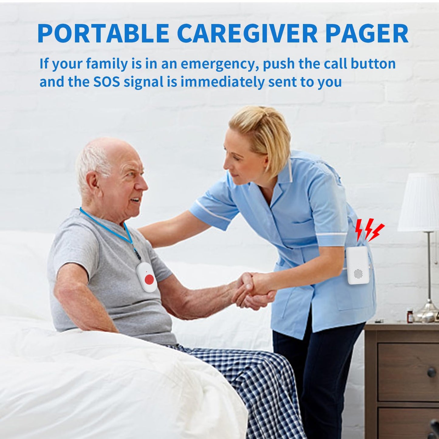 Wireless Caregiver Pager Nurse Alert System SOS Call Button Vibration Pager Nurse Calling Alert System with 58 Melodies 4 Adjust Volume Levels for Patients Seniors Elderly Monitoring at Home