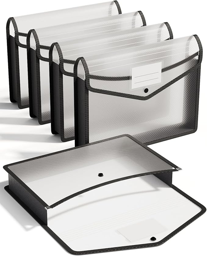 ThinkTex Plastic Expanding File Folder, Transparent envelopes with Snap Closure, No Dividers, Large Capacity, Fit Letter/A4 Size - 5 Packs
