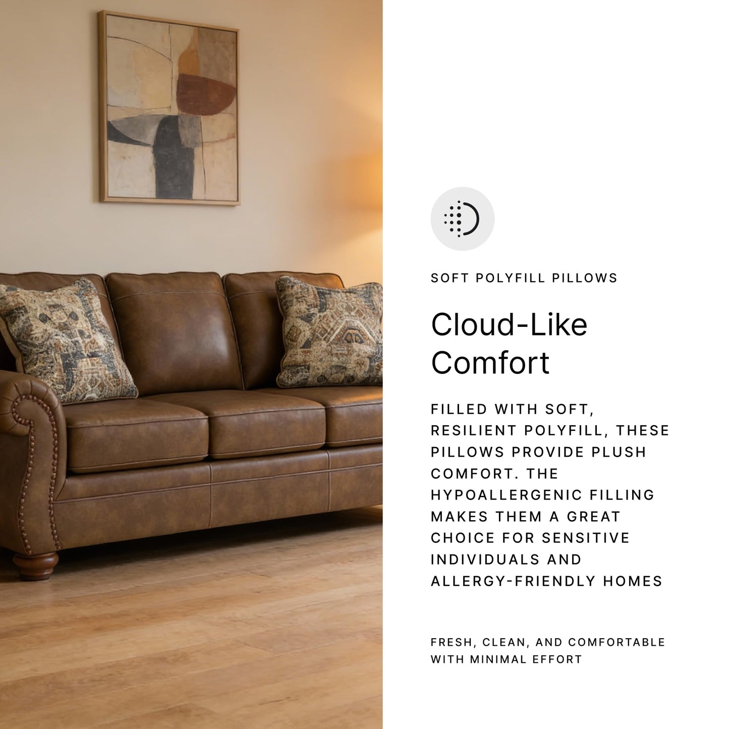Signature Design by Ashley Shadsburne Rustic Faux Leather Sofa with Nailhead Trim and 2 Throw Pillows, Brown