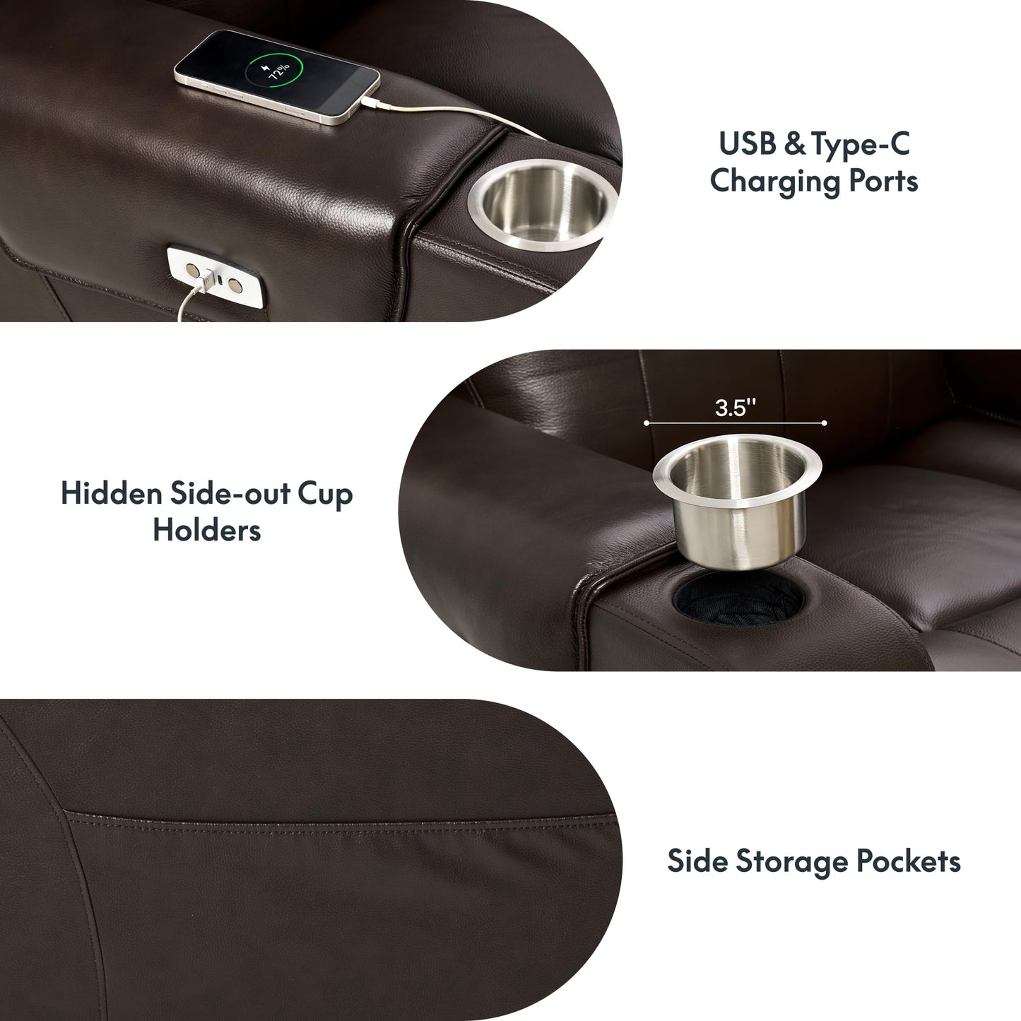 FLEXISPOT Truffle Genuine Leather Power Recliner w/ 1.2" Wall-Hugger Clearance, Electric Zero-Wall RV Recliner w/Adjustable Headrest, Massage & Heat, Home Theater Sofa, FSC-Certified, Chocolate