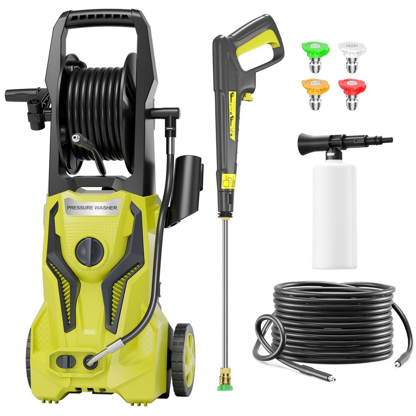 Pressure Washer Power Washer Cleaning Machine with Foam Cannon for Cars Fences Driveways Patios, Light Yellow