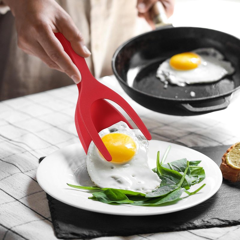 Hemoton 2 in 1 Egg Spatula and Tongs,Flipper Spatula for Bread Fish Toast Pancakes Omelettes and Fried Eggs,Non-Stick Silicone Kitchen Tool for Cooking Flipping and Gripping