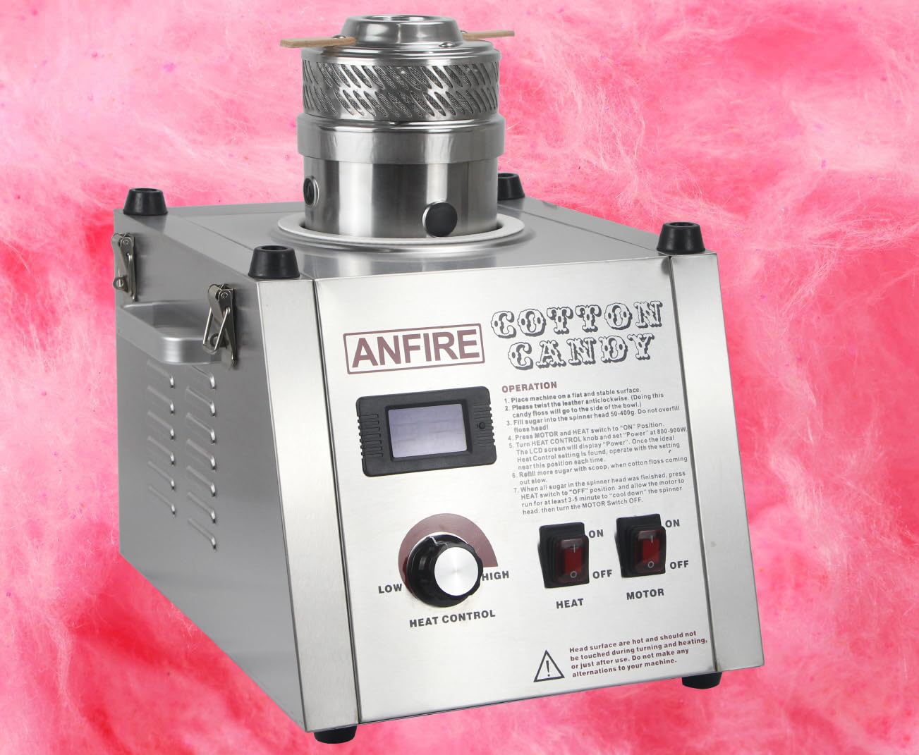 ANFIRE Commercial Professional Cotton Candy Machine 5" Spinner Head with 24" Metal Bowl and Floss Stabilizer Net