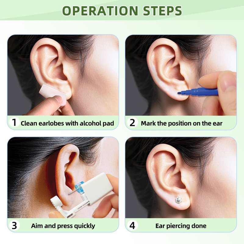 24 Pcs Ear Piercing Kit Disposable Ear Piercing Gun Kit with 8 Pcs Self Piercing Gun and 8 Pcs Earrings Stud 8 Pcs Cleaning Pads, 4mm