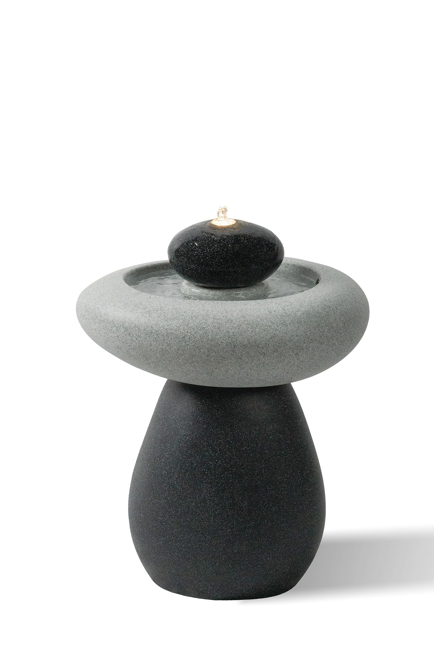 Puulye 24.02" H Outdoor Water Fountain Made with Eco-Friendly Recyclable Materials, Polyethylene Rock Waterfall Outdoor Fountain, Garden Decor with LED Light & Pump for Patio, Backyard