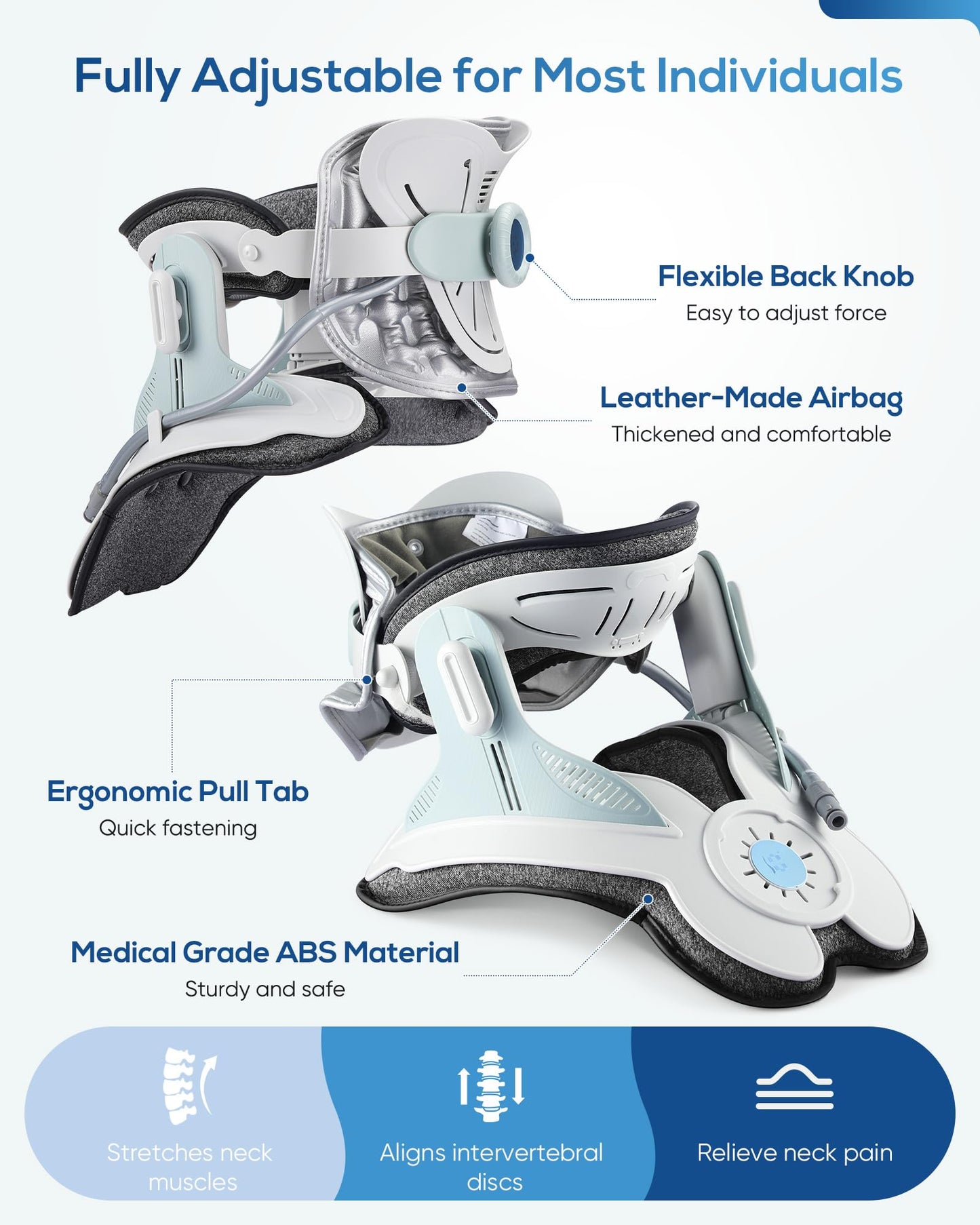 HygiVital 3-in-1 Cervical Traction Device, Neck Stretcher with Air Collar: Neck Pain Relief, Posture Correction & Spine Alignment in Minutes a Day - Portable Neck Brace with Manual Pump
