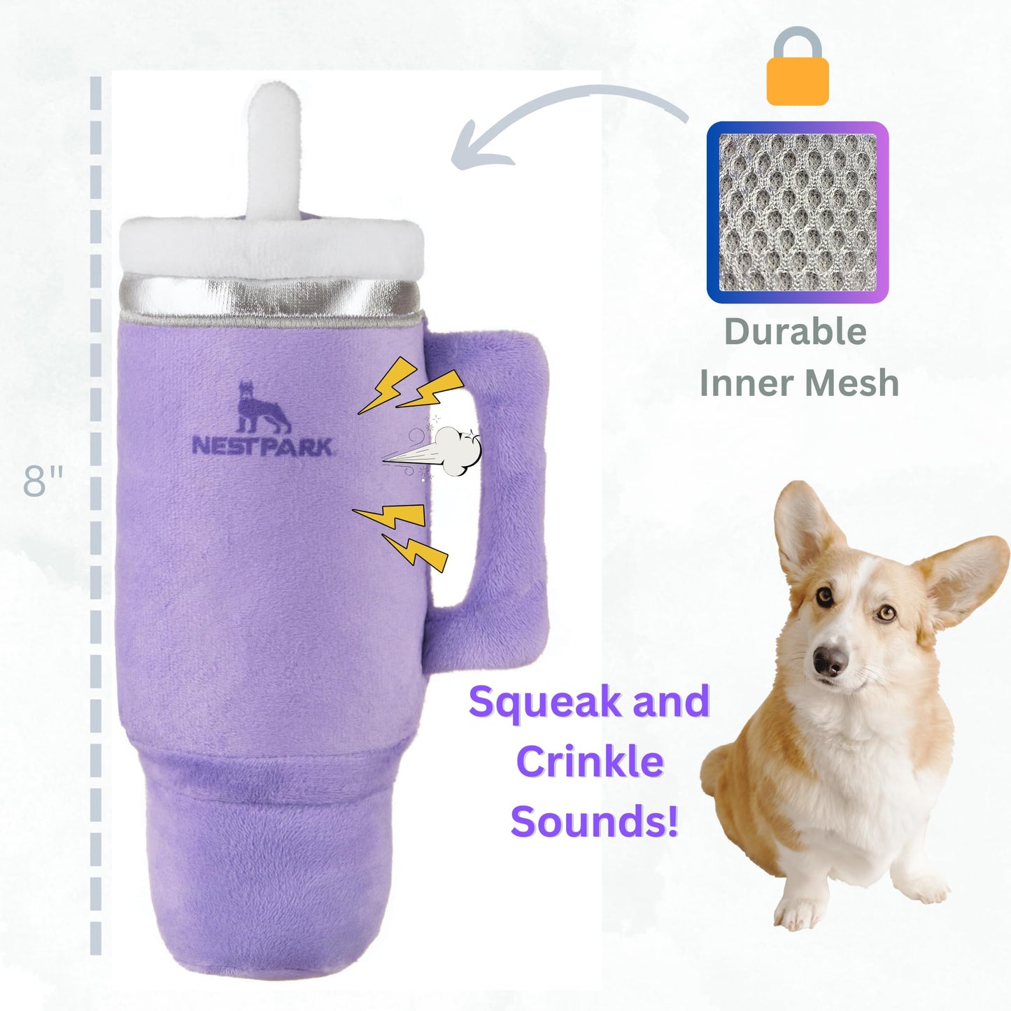 Nestpark Tumbler Cup Funny Dog Toy - Parody Plush Squeaky Crinkle Dog Toy (Orchid Purple)
