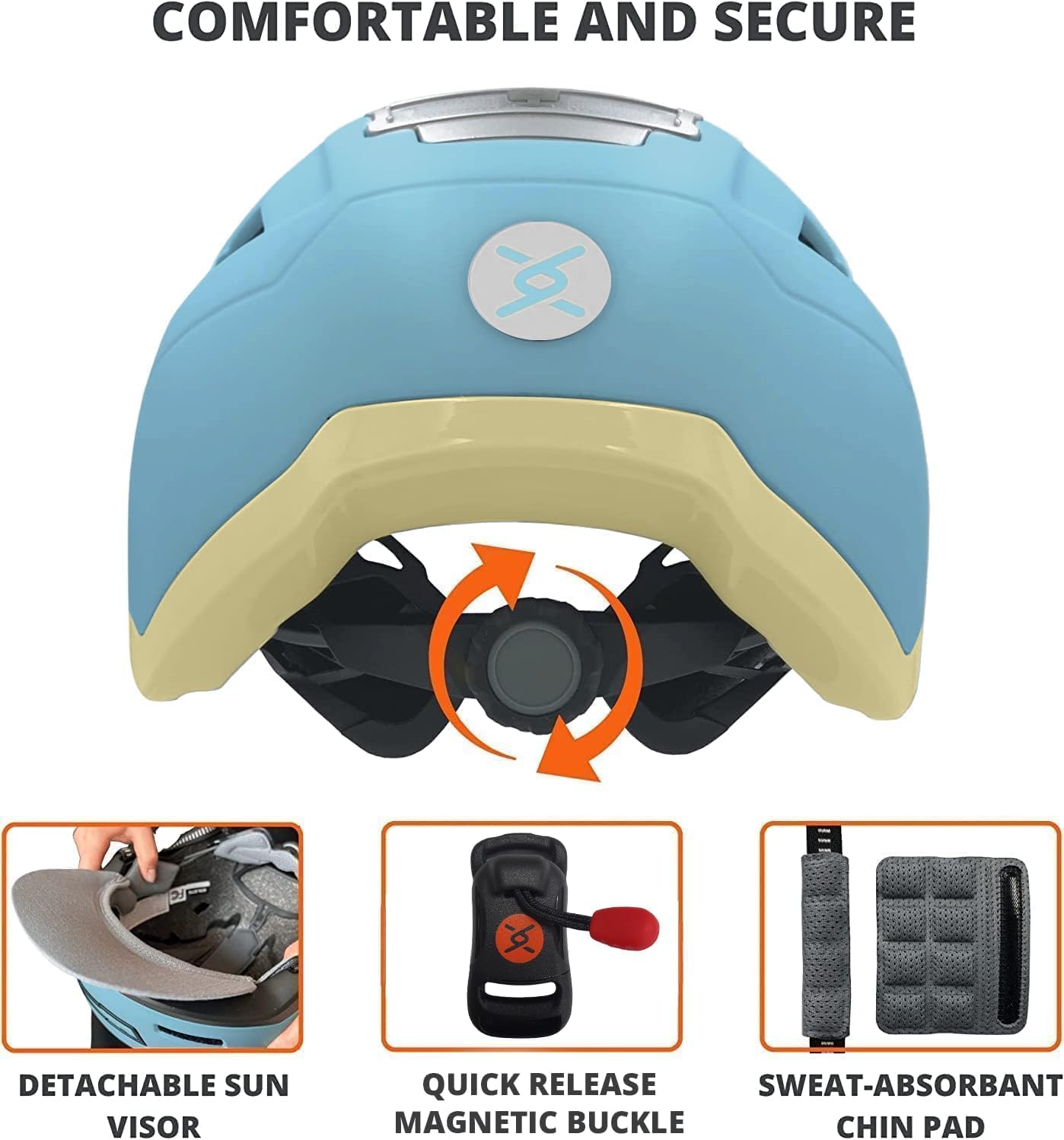 XNITO Kid Bike Helmets for Boys and Girls | Fit Head 51-54cm Circumference | CPSC & NTA-8776 Dual Certified | Multi-Sport Helmets with LED Lights, Magnetic Buckle, Detachable Visor (Sky)