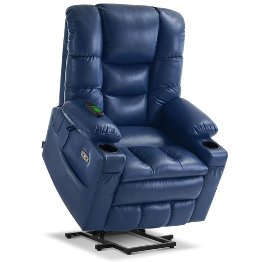 MCombo Large Triple Motor Power Lift Recliner Chair with Massage and Dual Heating, Adjustable Headrest for Tall Elderly People, Faux Leather 7634 (Blue, Large)