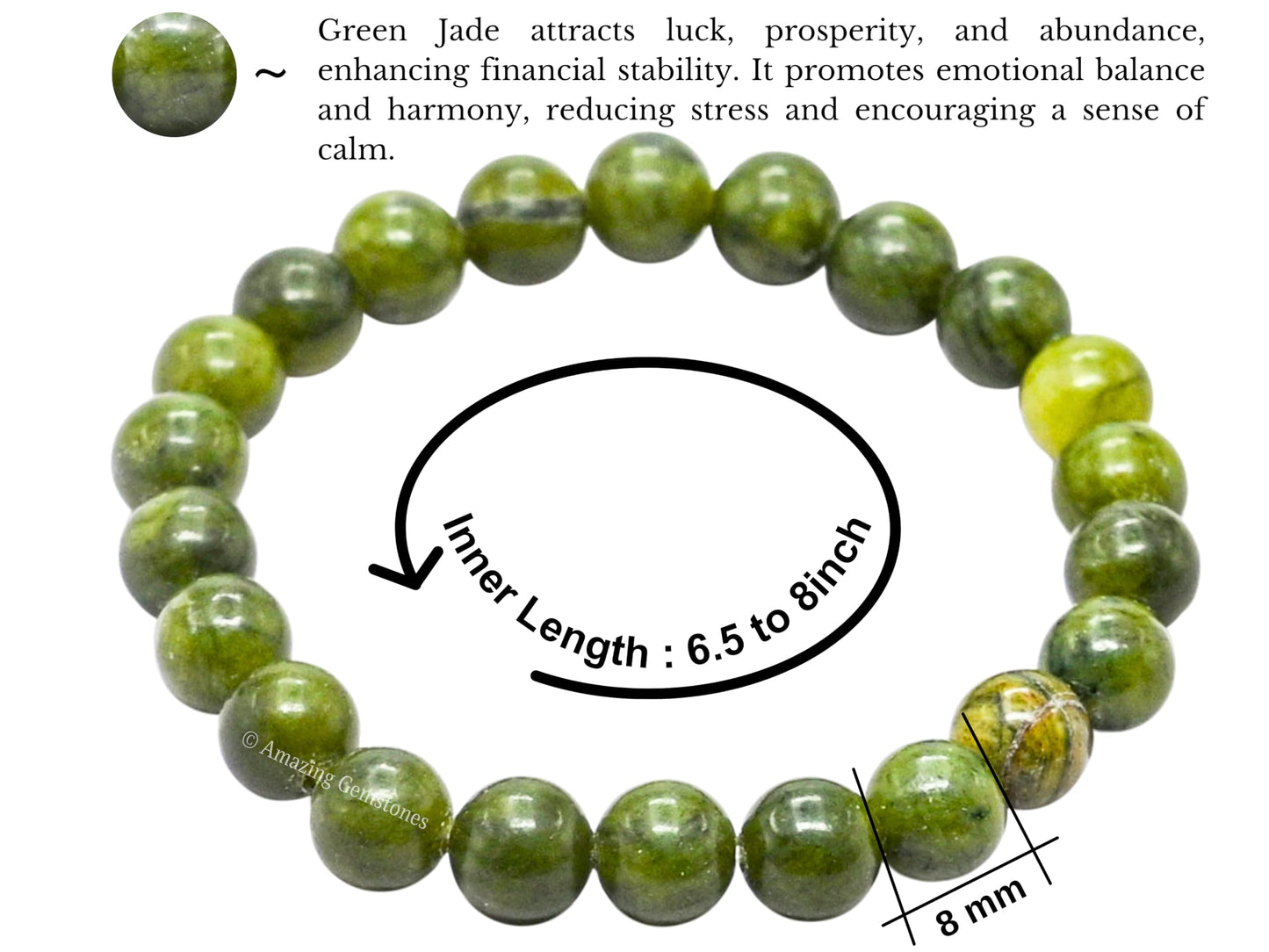 Amazing Gemstone Crystal Bracelet for Women Men's Gifts - Protection Healing Crystal Bracelet - 8mm Gemstone Beaded Stretchable Bracelet Pulseras Para Hombres Mujer Stocking Stuffers Mothers Day Gift (Jade)