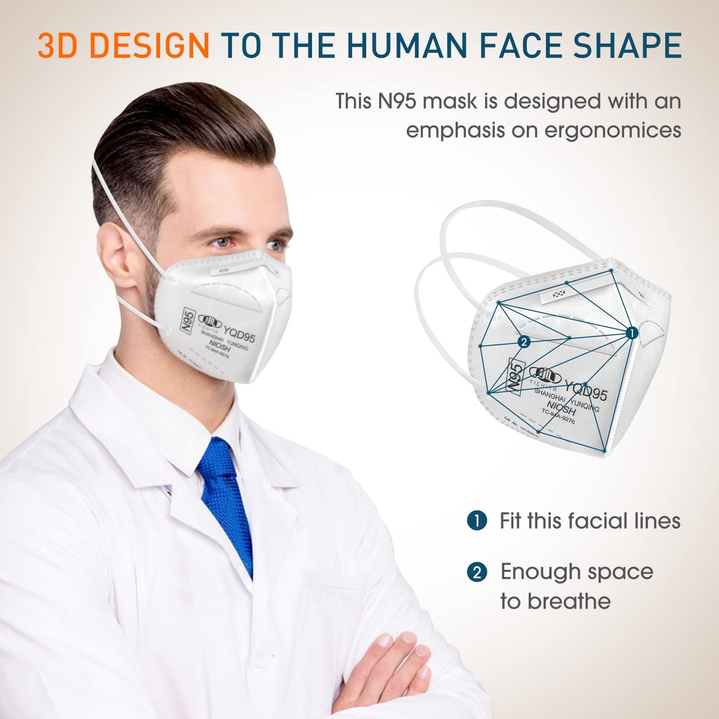 YQ YICHITA N95 Mask NIOSH Approved 25-Pack, Particulate Respirator N95 Face Masks Universal Fit - Individually Wrapped