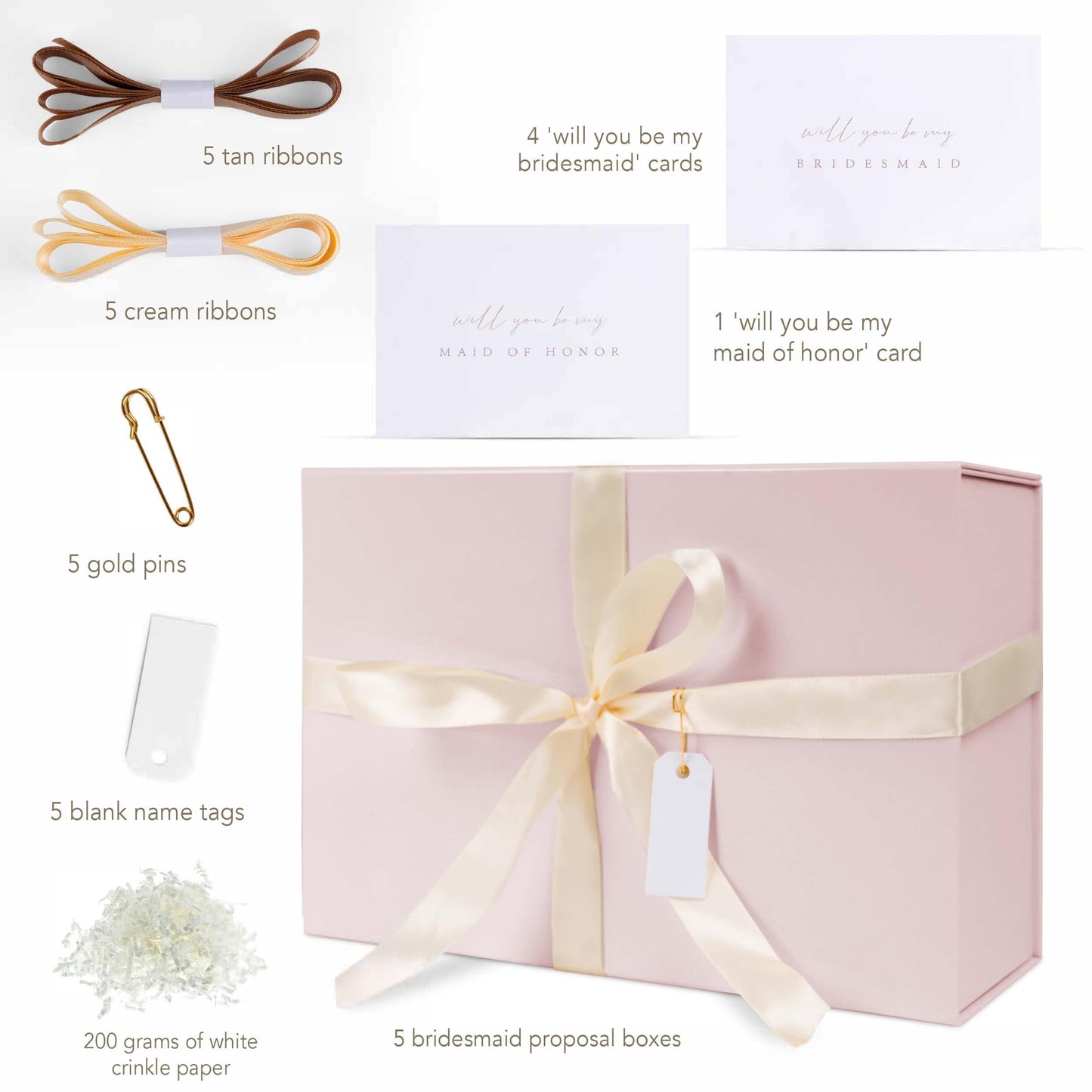 iPassion Gift Box Set - Bridesmaids Gifts for Wedding (5 Pack - Blush Pink), All Occasions, Bridesmaid Proposal, Magnetic Boxes With Lids, Big Set For Bridal, 13.5 x 9 x 4.5 inches, Pink GiftBox