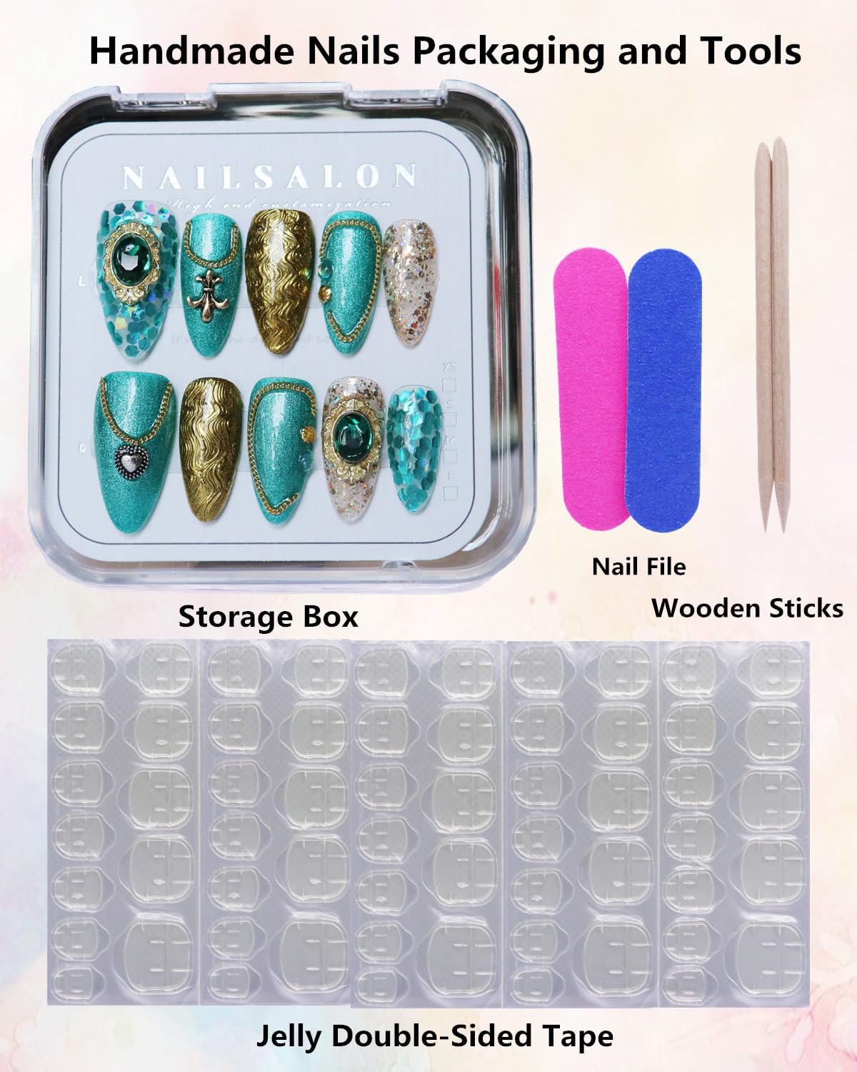 CAMILCY Press on Nails Handmade Nails Luxury Reusable Fake Nails For Girls Short Almond armor Golden Green Diamonds HandPainted Salon Loveful Design Acrylic GelUV Finished 3D Nails 10PCS(A014, M)