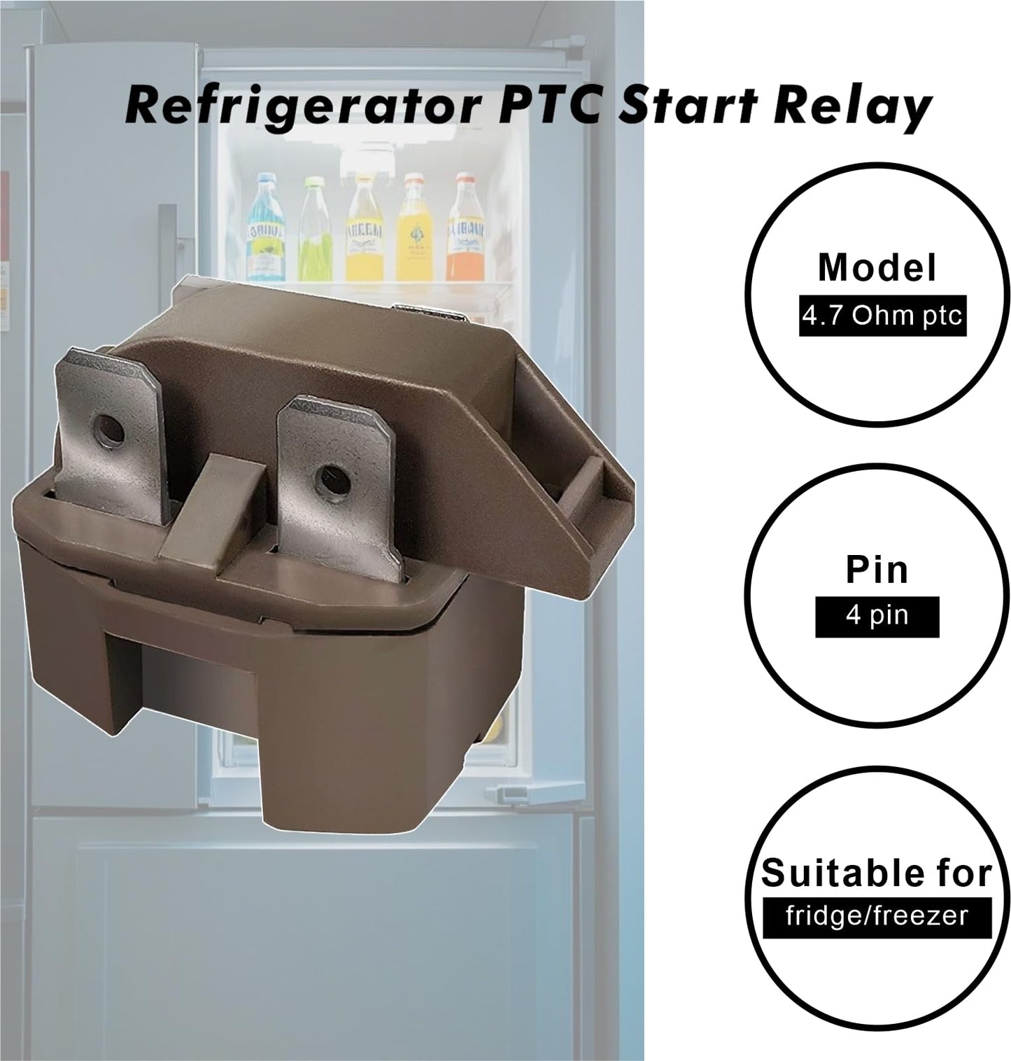 Compressor Start Relay and Overload Protector Kit for Refrigerator Freezer, Compatible with Frigidaire, Gibson, GE, Whirlpool, Roper, Kenmore, Replaces 4387913, 4241370, 7020935, 4387766, 4387836