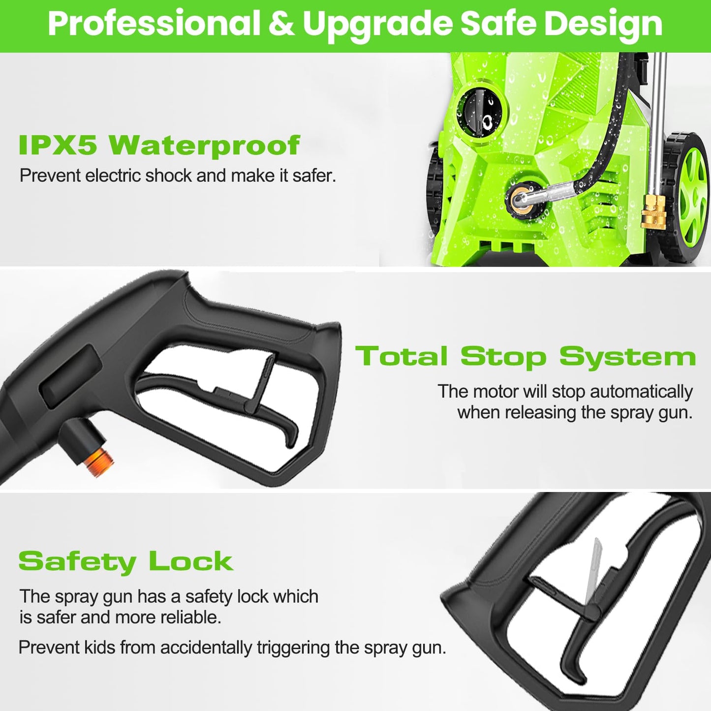 Electric Pressure Washer 5000 PSI 2.8 GPM High Power Washer with 4 Pressure Nozzle and Foam Cannon, powerwashers for Home, Car Washing, Fence Cleaning, Patio, Green