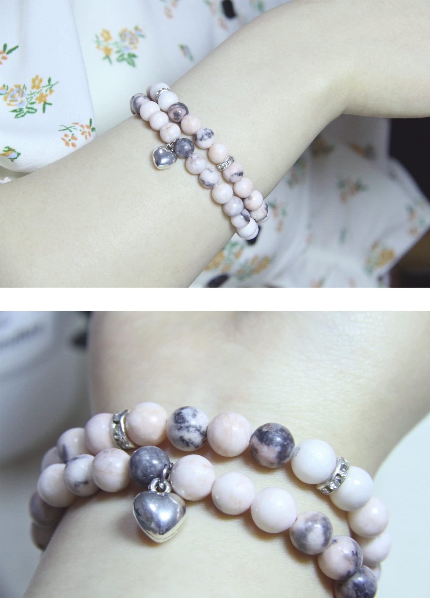 GDLKPYHS Healing Bracelets for Women - Pink Zebra Jasper Bracelet - Healing Prayers Crystal Bracelet, 8mm Natural Stone Stress Relief Yoga Beads Get Well Soon Gifts