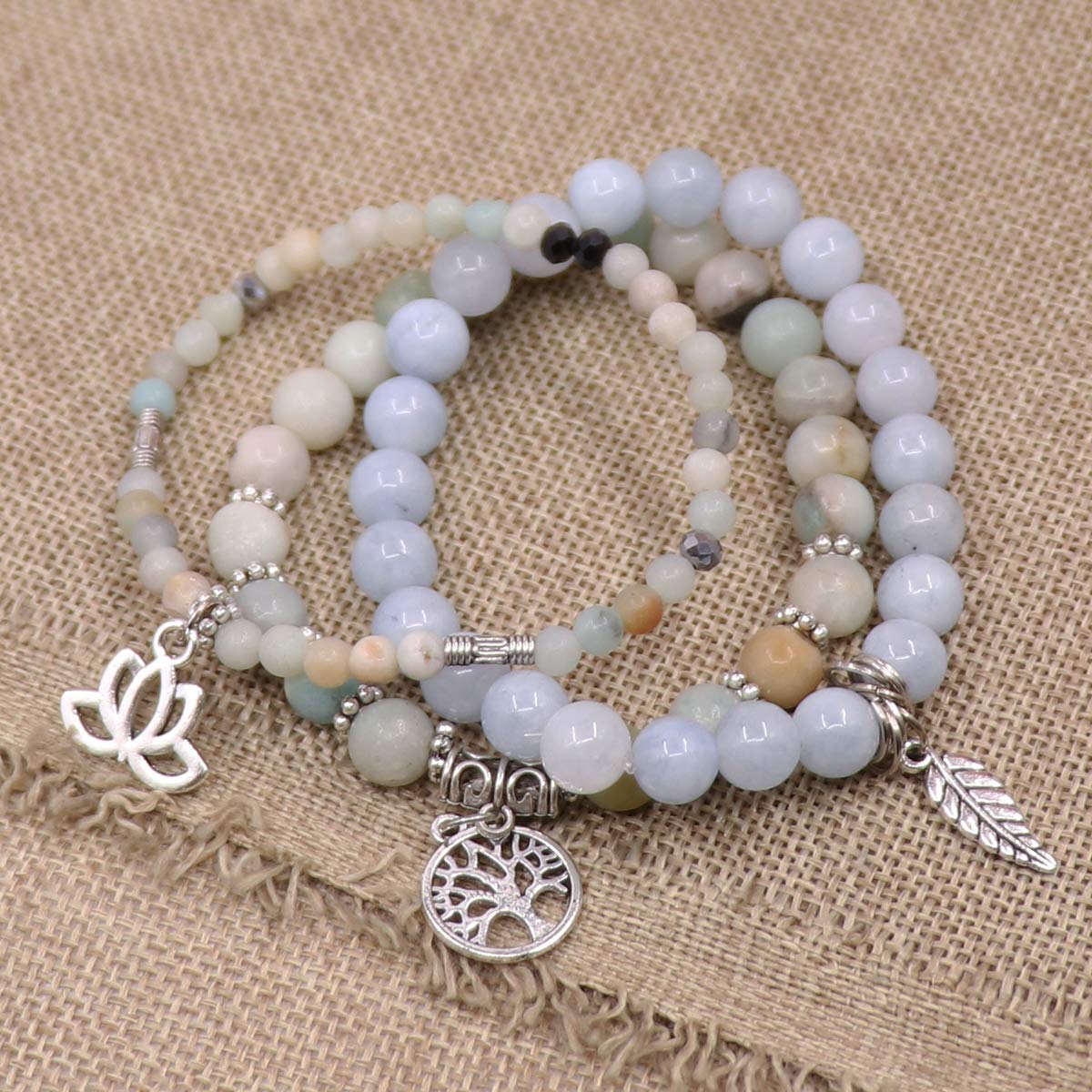 UEUC Tree of Life Yoga Healing Stone Bracelets,Multilayer Lotus Chakra Stone Reiki Bracelet Sets,Anxiety Crystal Natural Stone,for Women Stress Relief