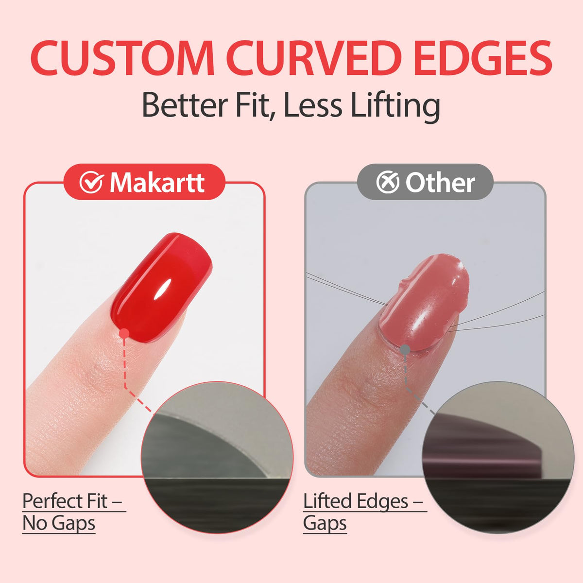 Makartt Semi Cured Gel Nail Strips Kit – 2 Hand Sets + 1 Toe Set, Real Gel, Hema & TPO Free, 16 Sizes Anti-Lift Fit, UV Required, Long Wear, Dual-Ended Tool & Prep Kit (Classic Red)