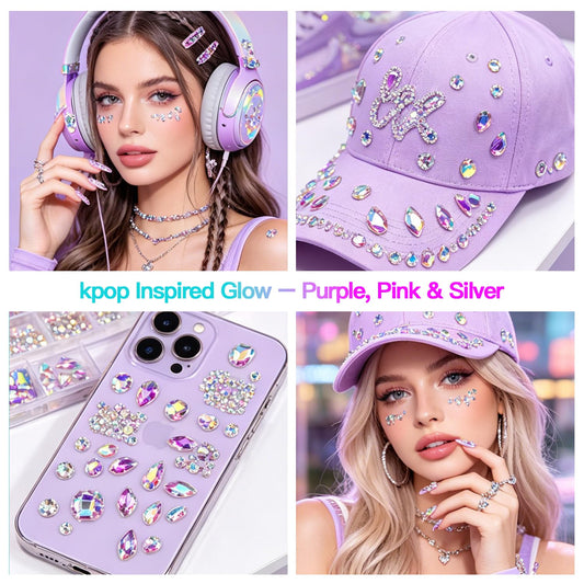 AICase Nail Rhinestones for Bedazzling,Bedazzler kit with Rhinestones Kpop Bedazzling Kit 3D Y2K Demon Hunters Charms 12 Boxes for Nails Gems Pink Gold Colorful Multi Shape Pearls Jewels for Crafts