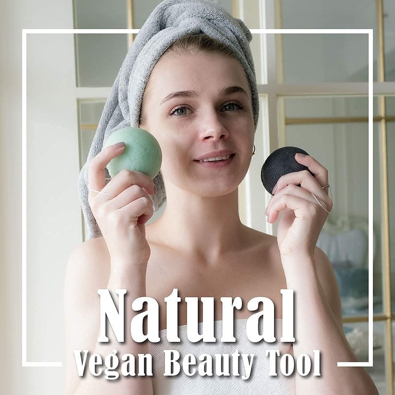 Natural Konjac Facial Sponges - for Gentle Face Cleansing and Exfoliation (2 Turmeric Yellow, 2 Aloe Green)