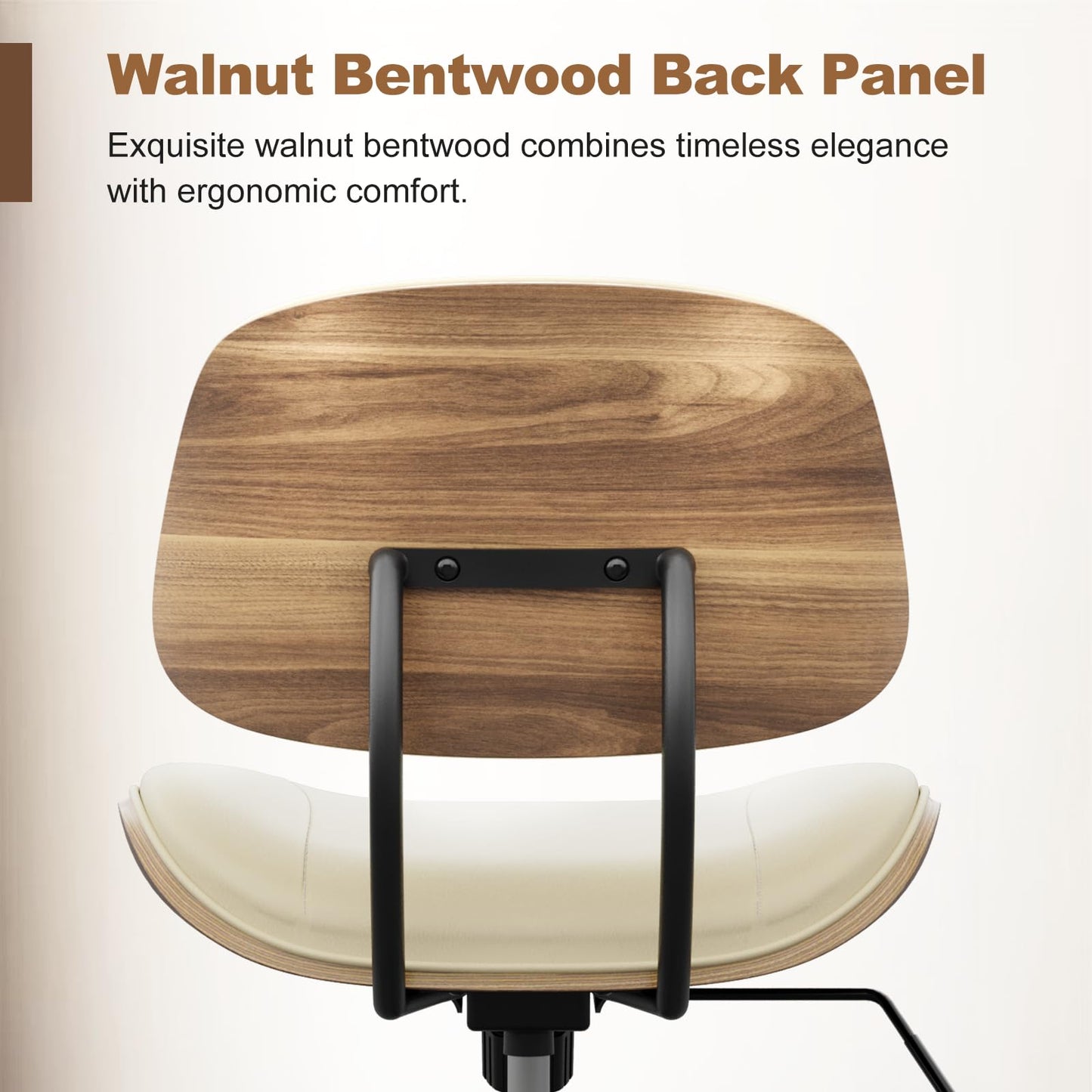 BERYTH Armless Office Chair with Wheels, PU Leather Adjustable Height Desk Chair - 360° Swivel Ergonomic Computer Chair for Small Space, Modern Walnut Style, Home & Meeting Room, Beige