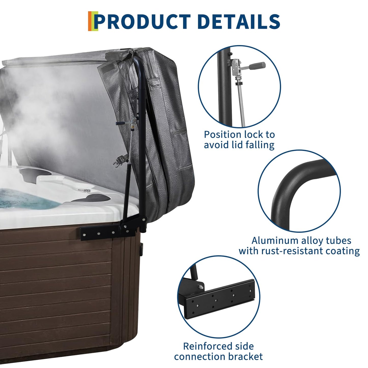 Hydraulic Swimming Pool Spa Cover Lift, Hot Tub Lift, Adjustable Width 69"-96.5", Mounted on Both Top Sides, for Various Sizes of Rectangular Bathtubs, Hot Tubs & Spas