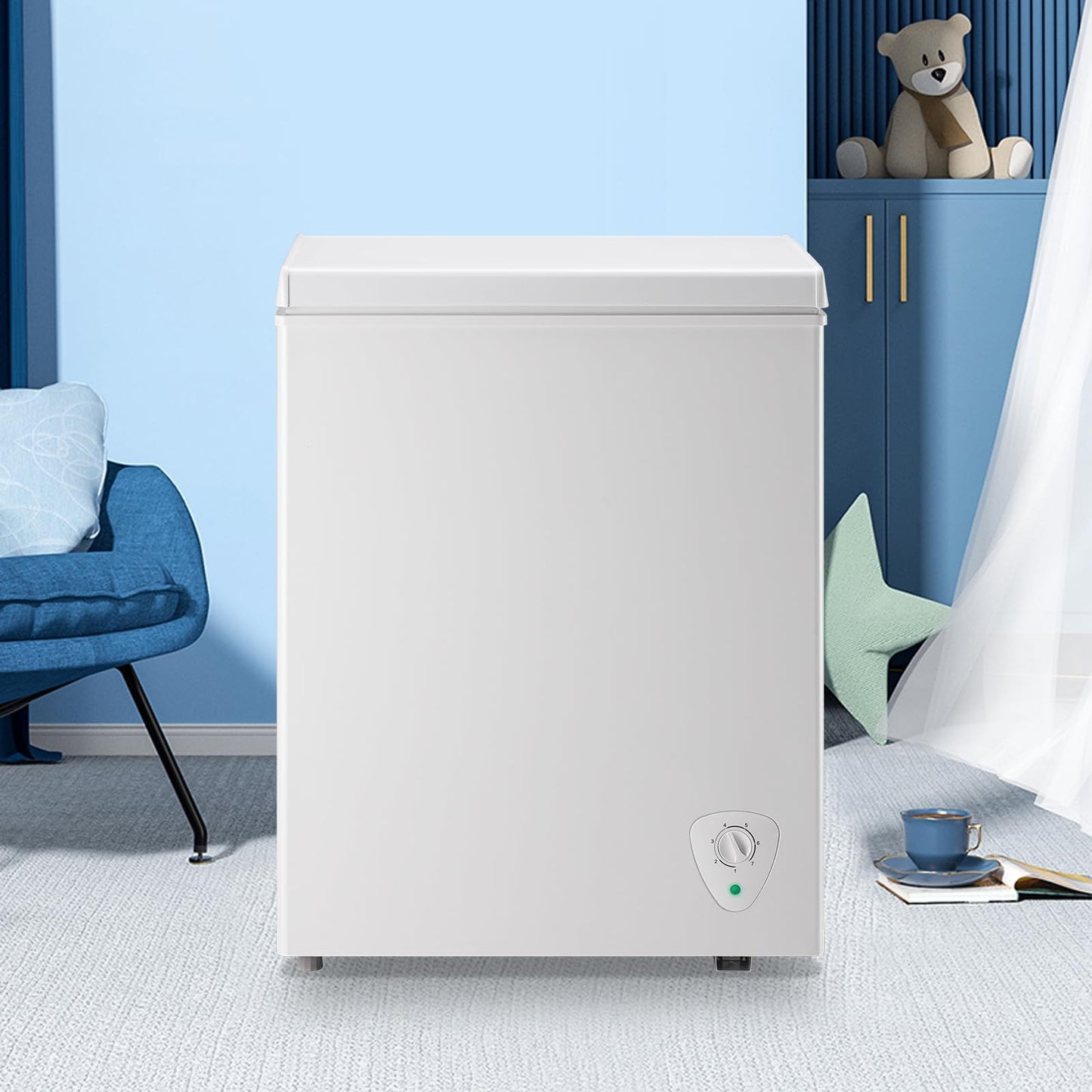 TACOOL Chest Freezr with Wheels Deep Freezer for Bulk Storage Top Open Door 2 Removable Baskets 7 Modes Temperature for Home Apartment Kitchen White