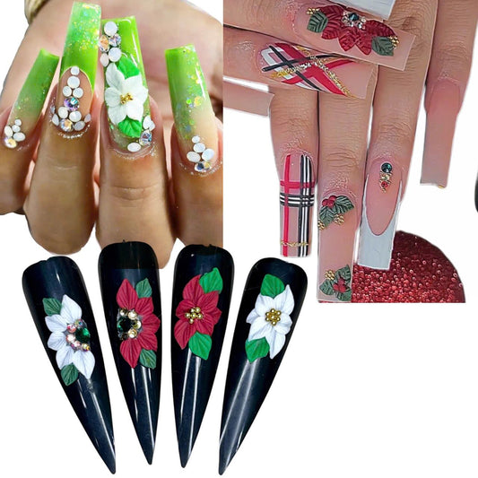 Set 8Pcs 3D Acrylic Christmas Flower Nail Art Charms - Medium Flowers Handmade by Acrylic Powder for Salon Nails Deco (8pcs Medium Christmas Flowers)