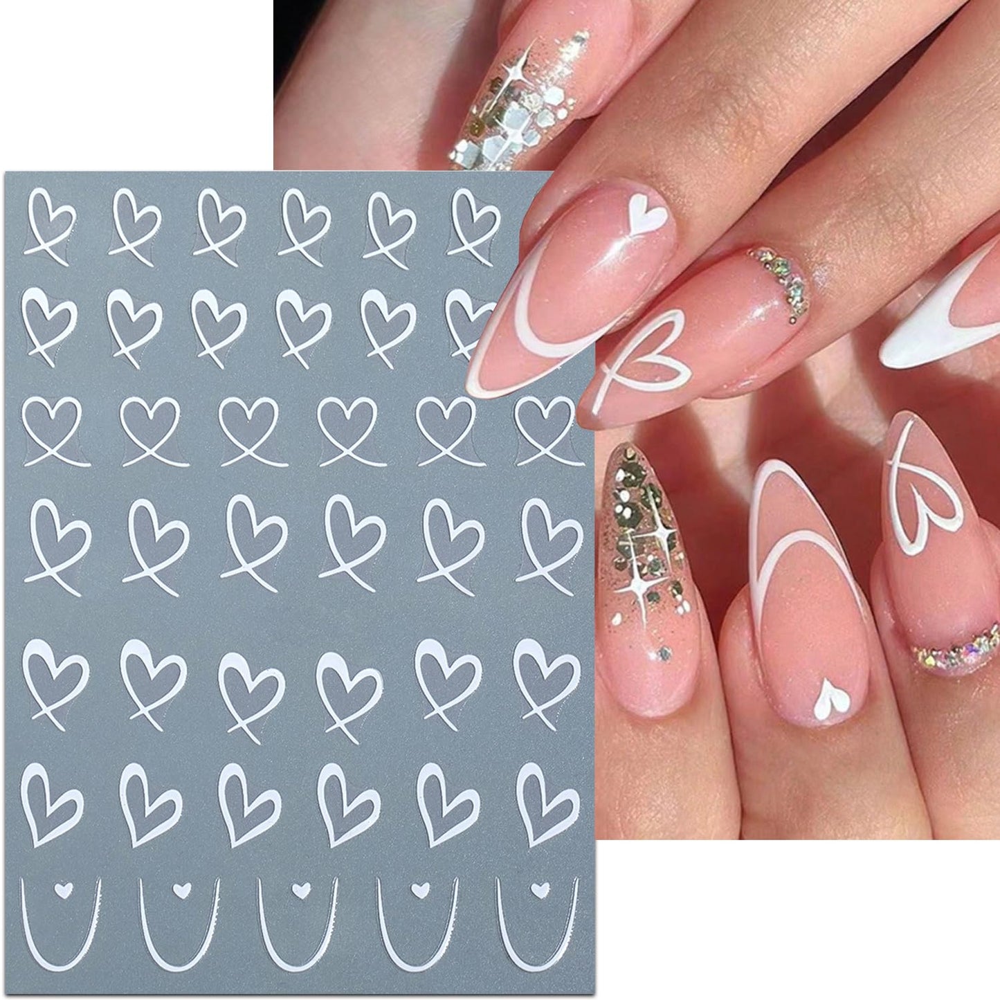 6Pcs Heart Nail Stickers for Nail Art Love Hearts Nail Decals Hollow Love 3D Nail Art French Sticker Self-Adhesive Slider Kawaii Heart-Shaped Manicure Decals Nail Tip for Women Valentine Gift