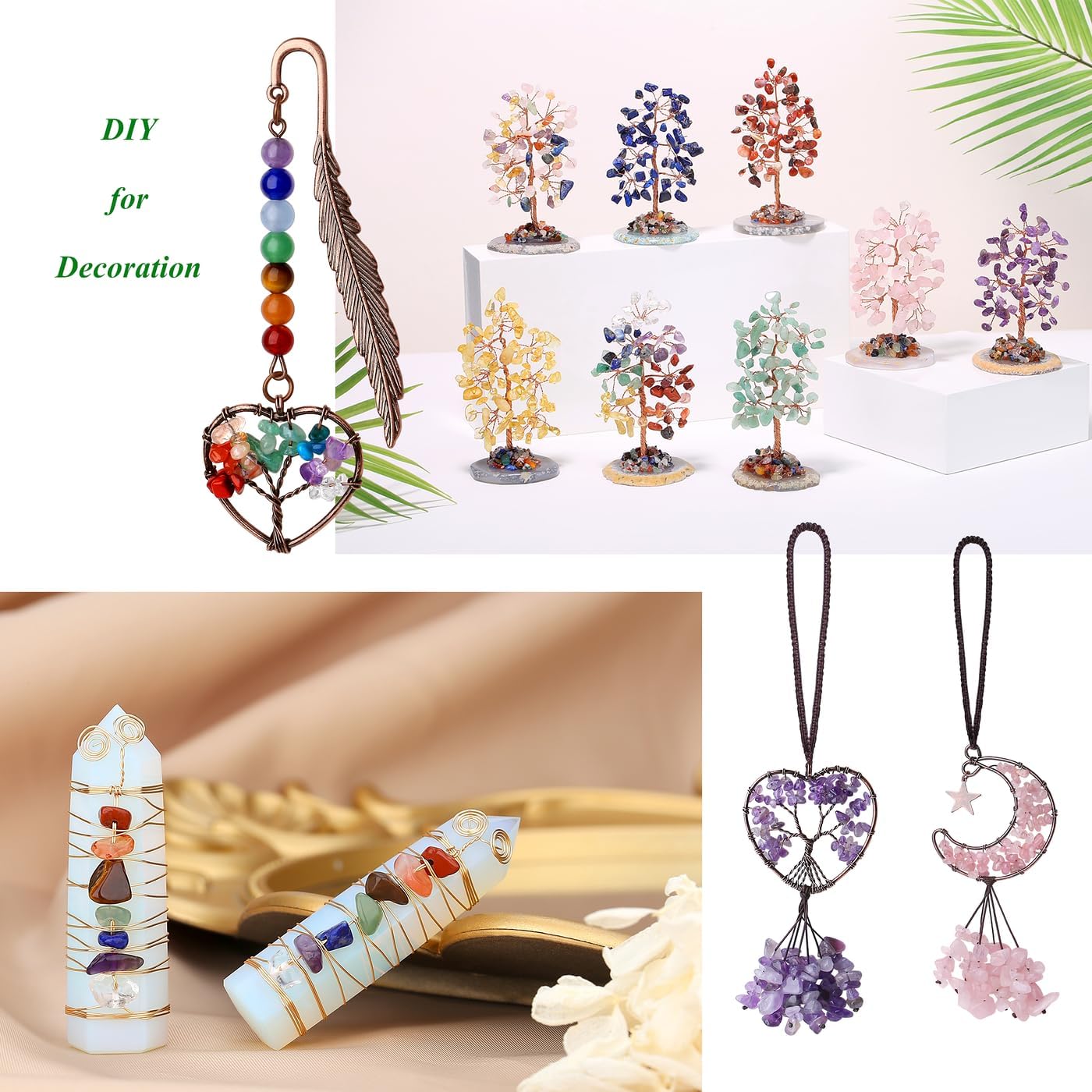 XIANNVXI 7 Chakra Beads, Natural Chip Stone Beads 400Pcs Crystal Bead 5-8mm Irregular Healing Crystal Loose Rocks for DIY Jewelry Making