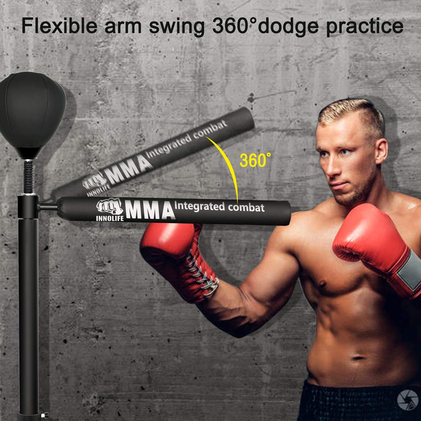 INNOLIFE Boxing Spinning Bar Heavy Duty Punching Speed Reflex Skills Training Free Standing Adjustable Height from 54"-71"