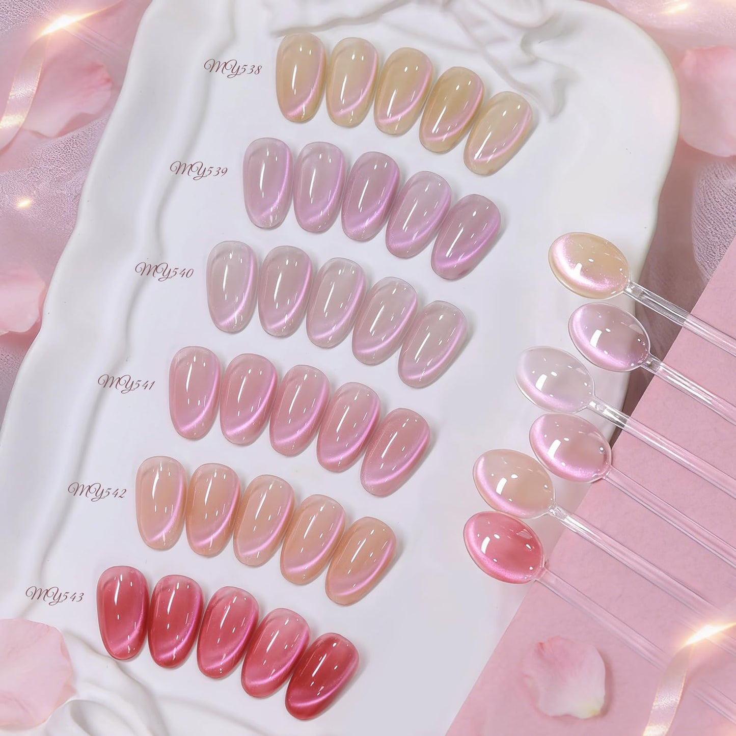 Born Pretty Spring Summer Pink Cat Magnetic Eye Gel Nail Polish Jelly Rose Pink Purple Crystal Glass Magnetic Shimmer Glitter Gel Polish Salon DIY Valentines Gift for Women 7ML 6PCS