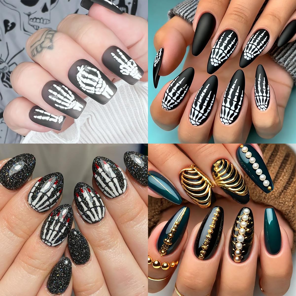 3 Sheets Halloween 5d Embossed Skeleton Nail Stickers for Nail Art Rose Flower Skeleton Nail Decals Self-Adhesive Pink Gold Nail Design Stickers Holiday Nail Art Supplies for Women Acrylic Nails